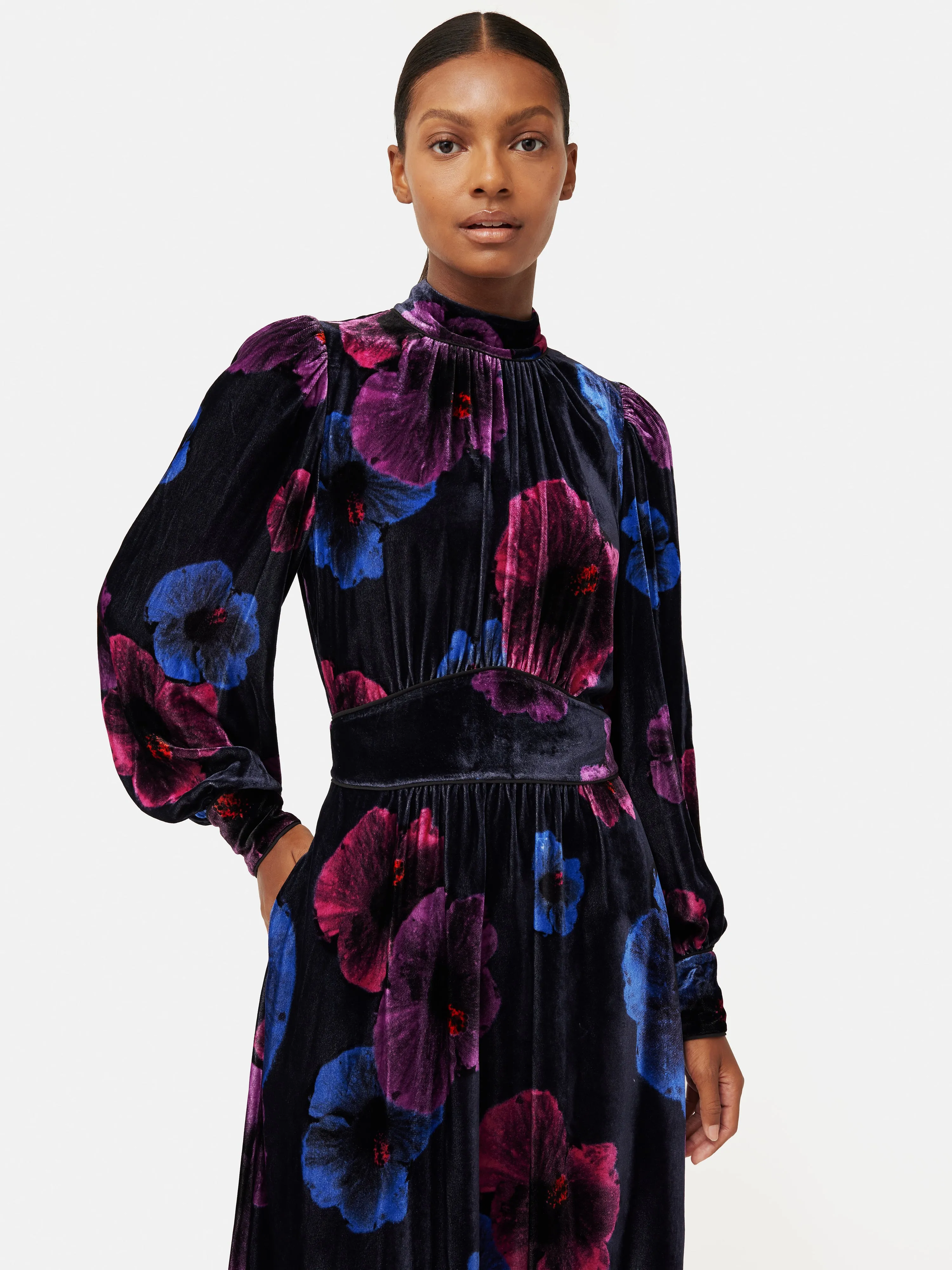 Winter Hibiscus Silk Velvet Dress | Purple sold by Jigsaw product image thumbnail 4