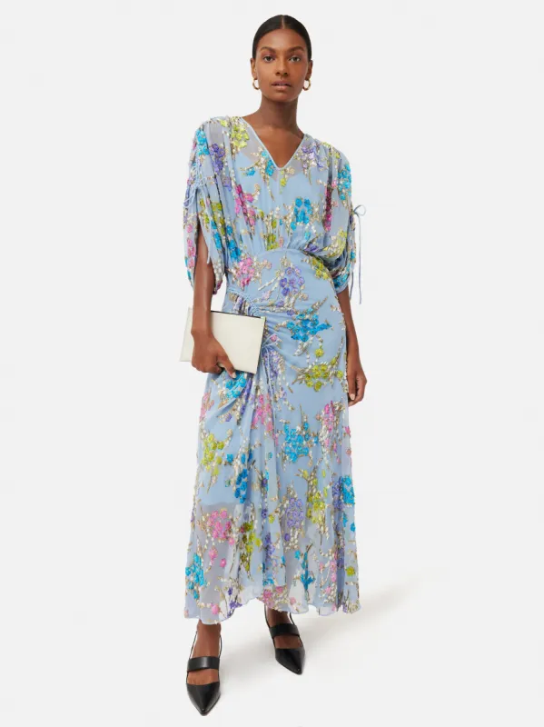 Silk Fil Coupe Metallic Maxi Dress | Blue sold by Jigsaw