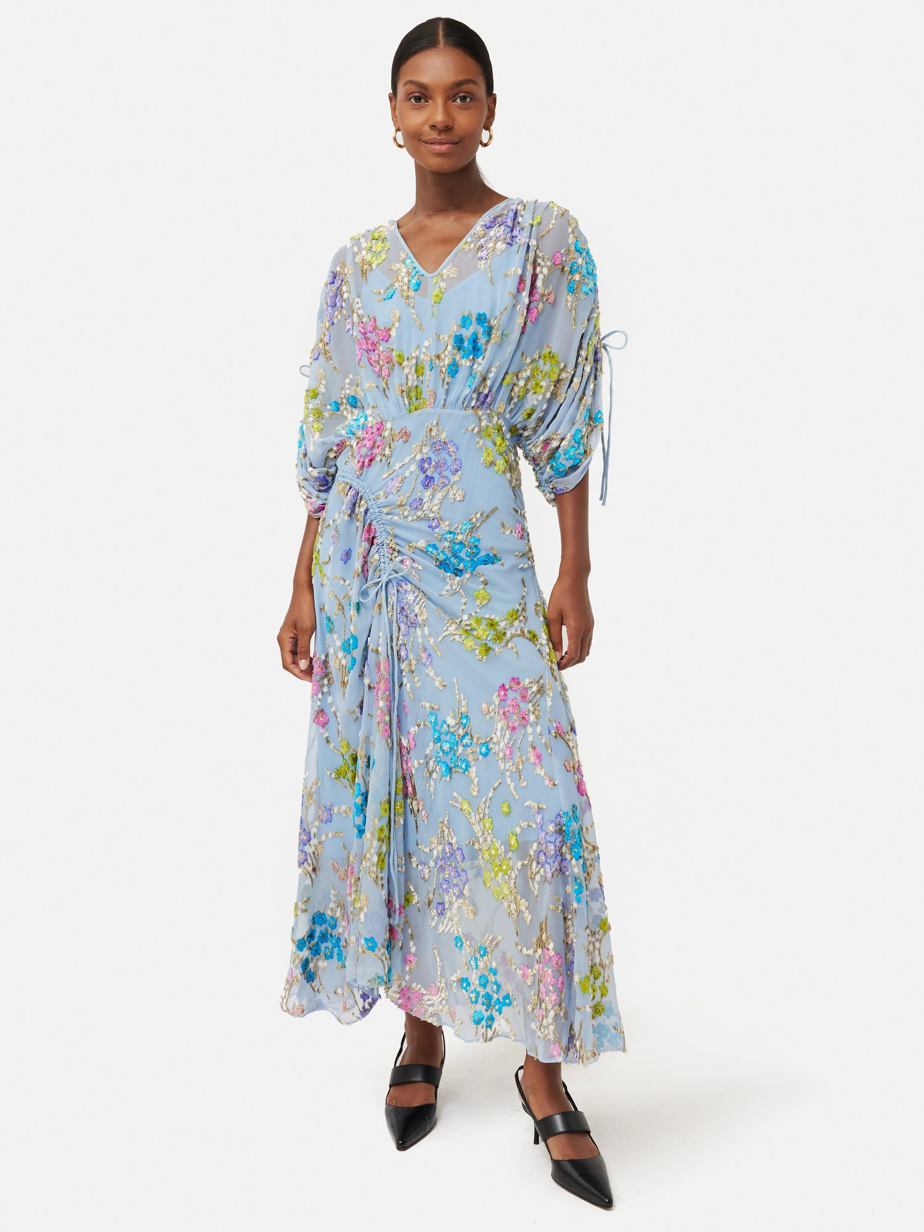 Silk Fil Coupe Metallic Maxi Dress | Blue sold by Jigsaw product image thumbnail 3