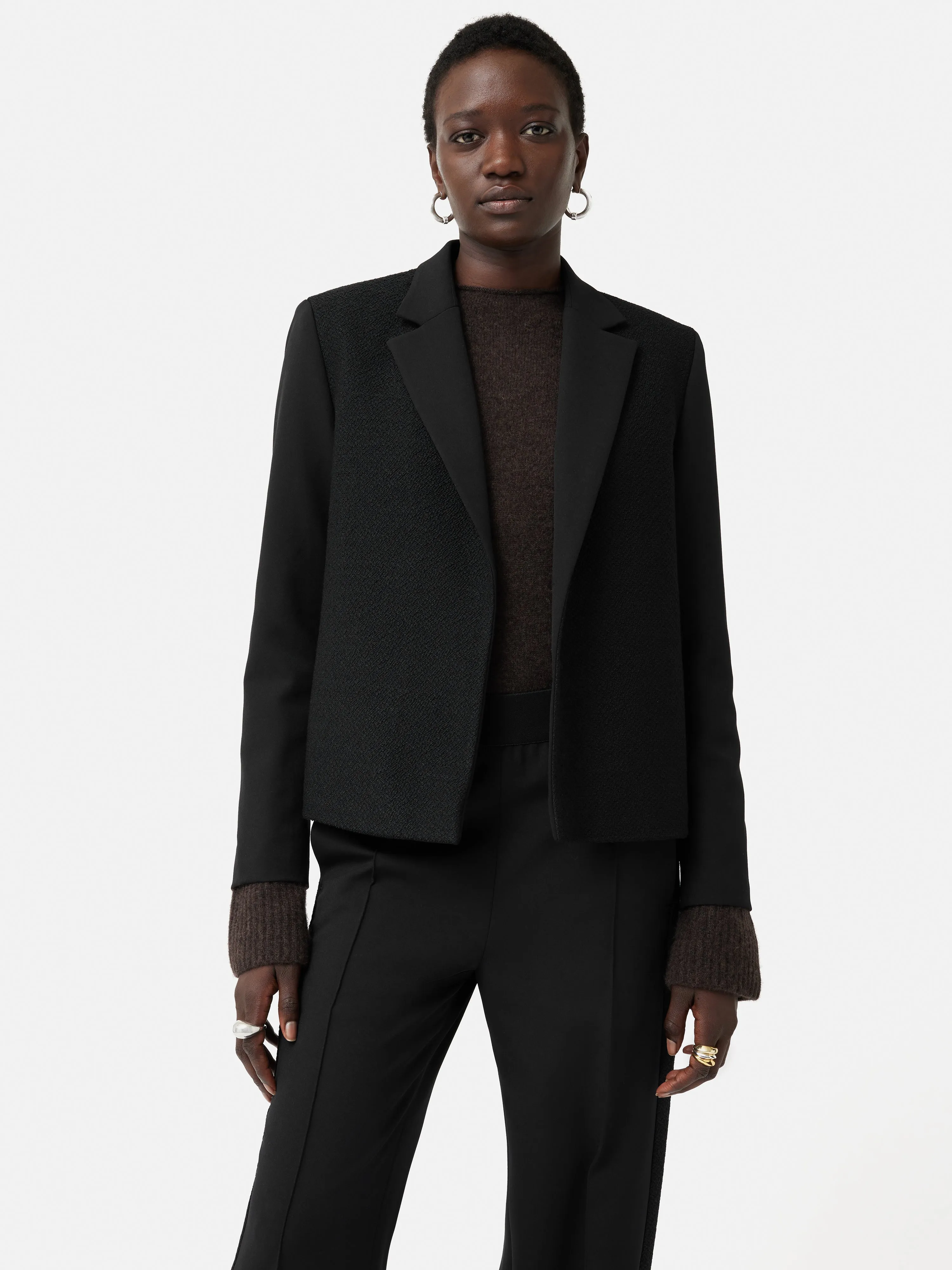 Boucle Mix Cropped Jacket | Black sold by Jigsaw