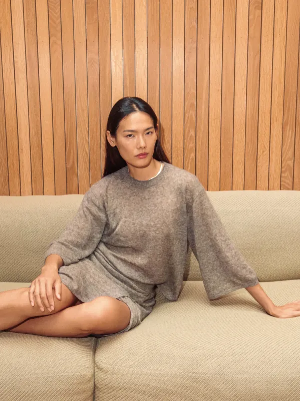 Soft Gauzy Knit T-shirt | Taupe sold by Jigsaw