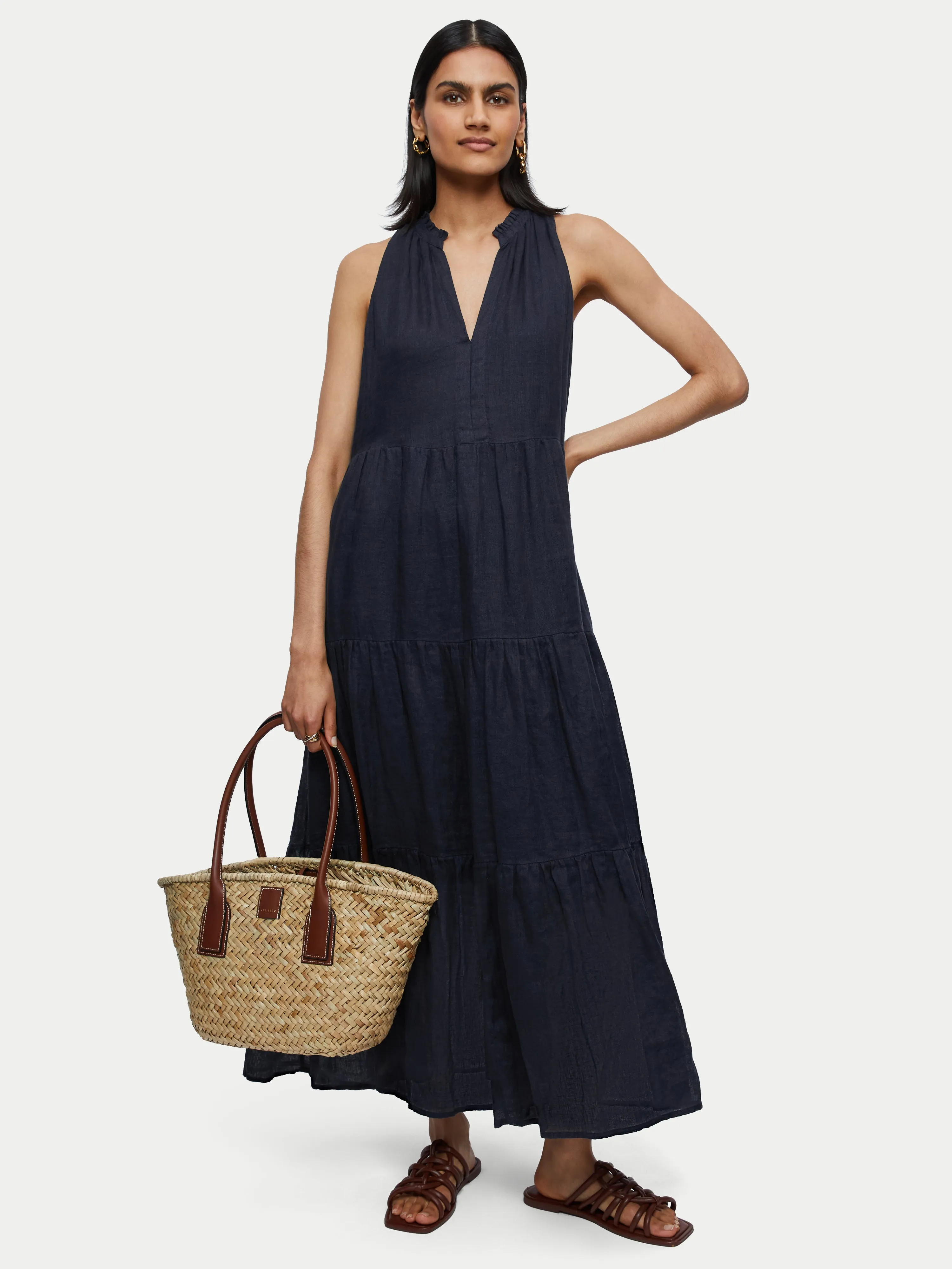 Gauze Linen Maxi Dress | Navy sold by Jigsaw