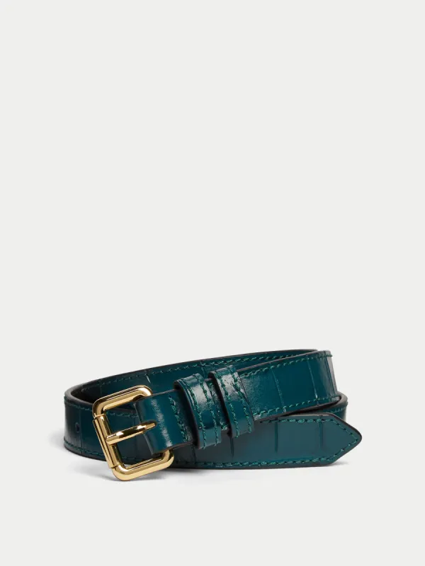 Leather Croc Belt | Teal sold by Jigsaw