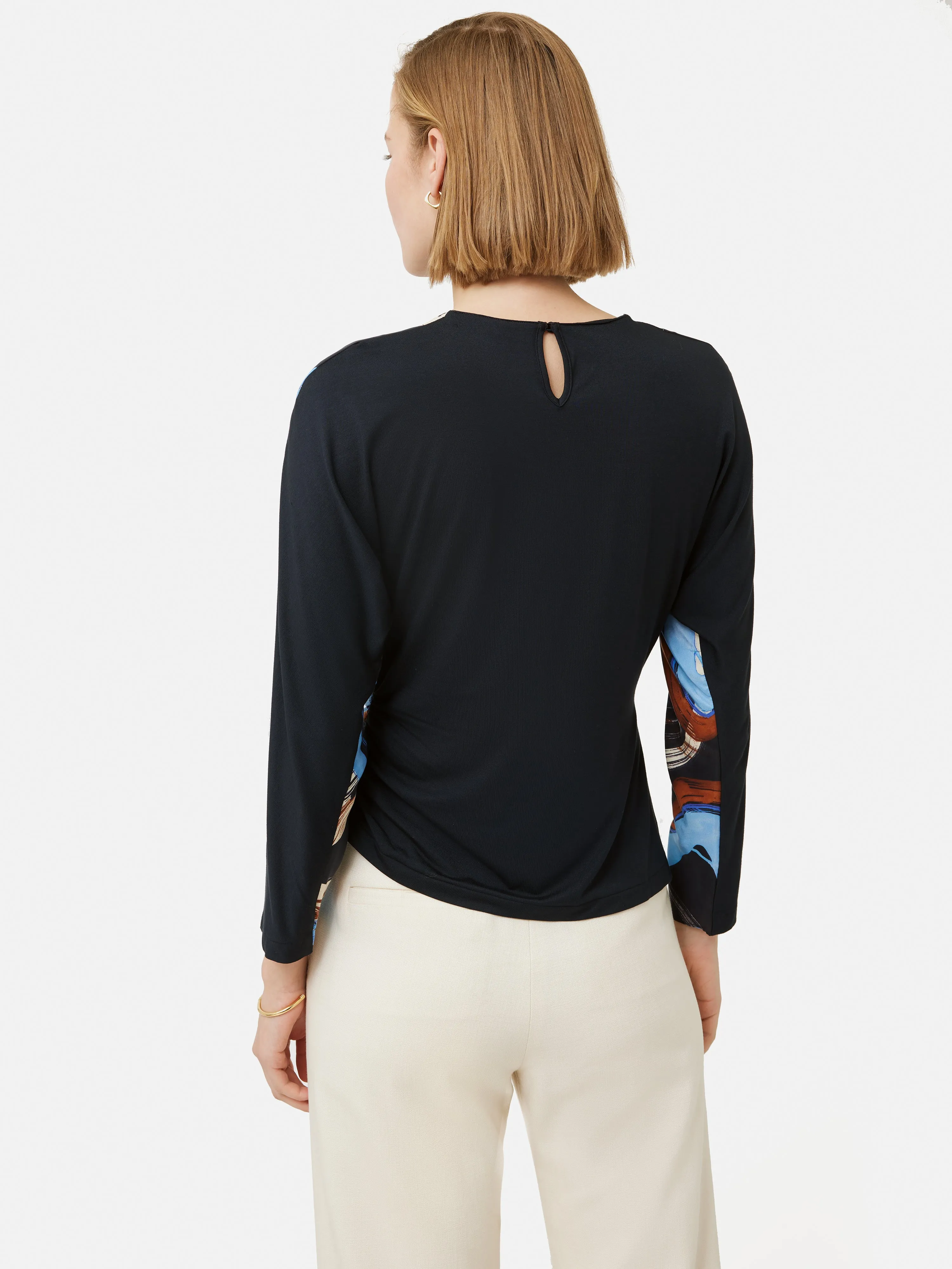 Painted Abstract Silk Front Top | Blue sold by Jigsaw product image thumbnail 5