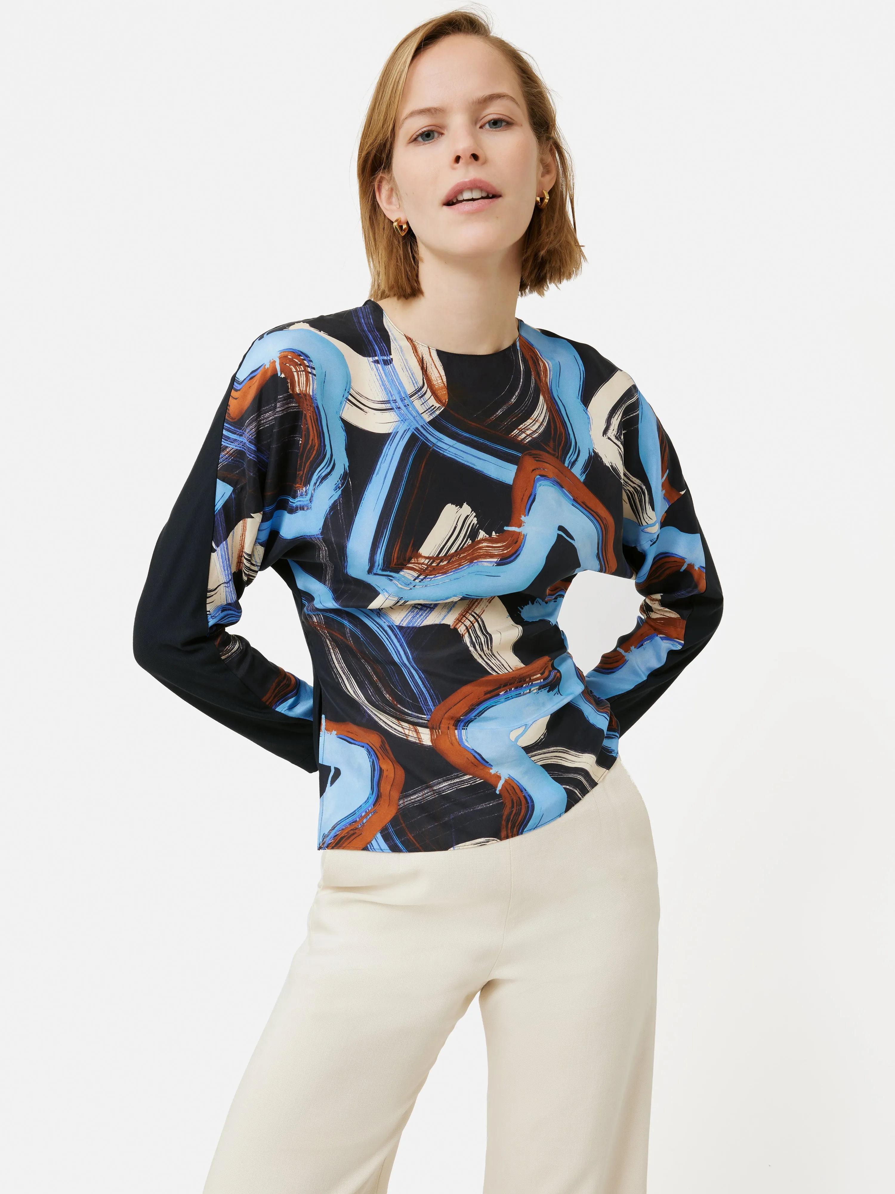 Painted Abstract Silk Front Top | Blue sold by Jigsaw