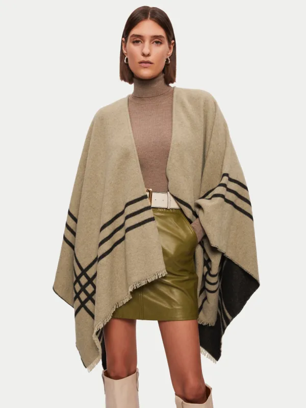 Checked Wool Blend Reversible Cape | Brown sold by Jigsaw