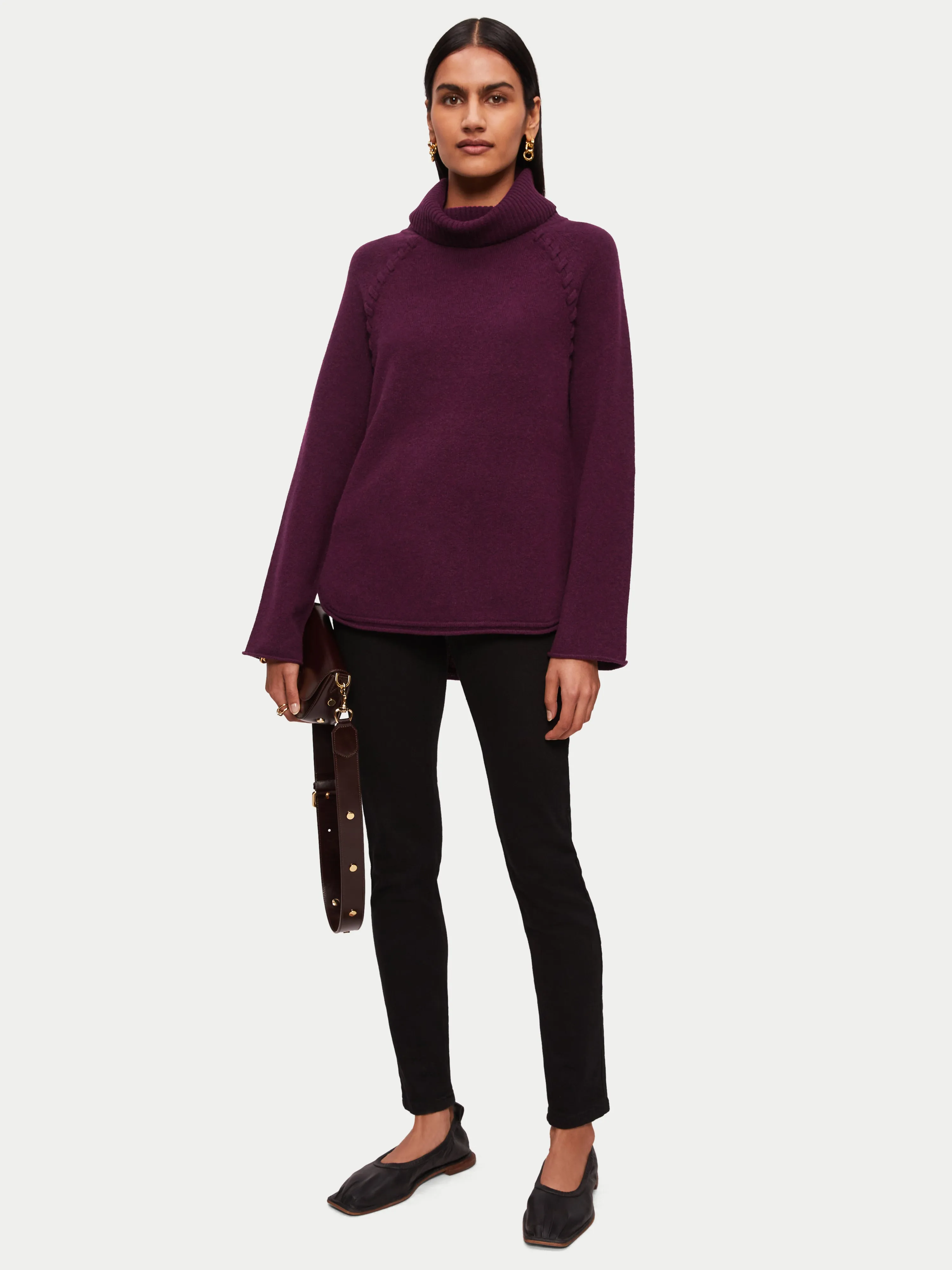 Merino Scoop Hem Jumper | Burgundy sold by Jigsaw product image thumbnail 3