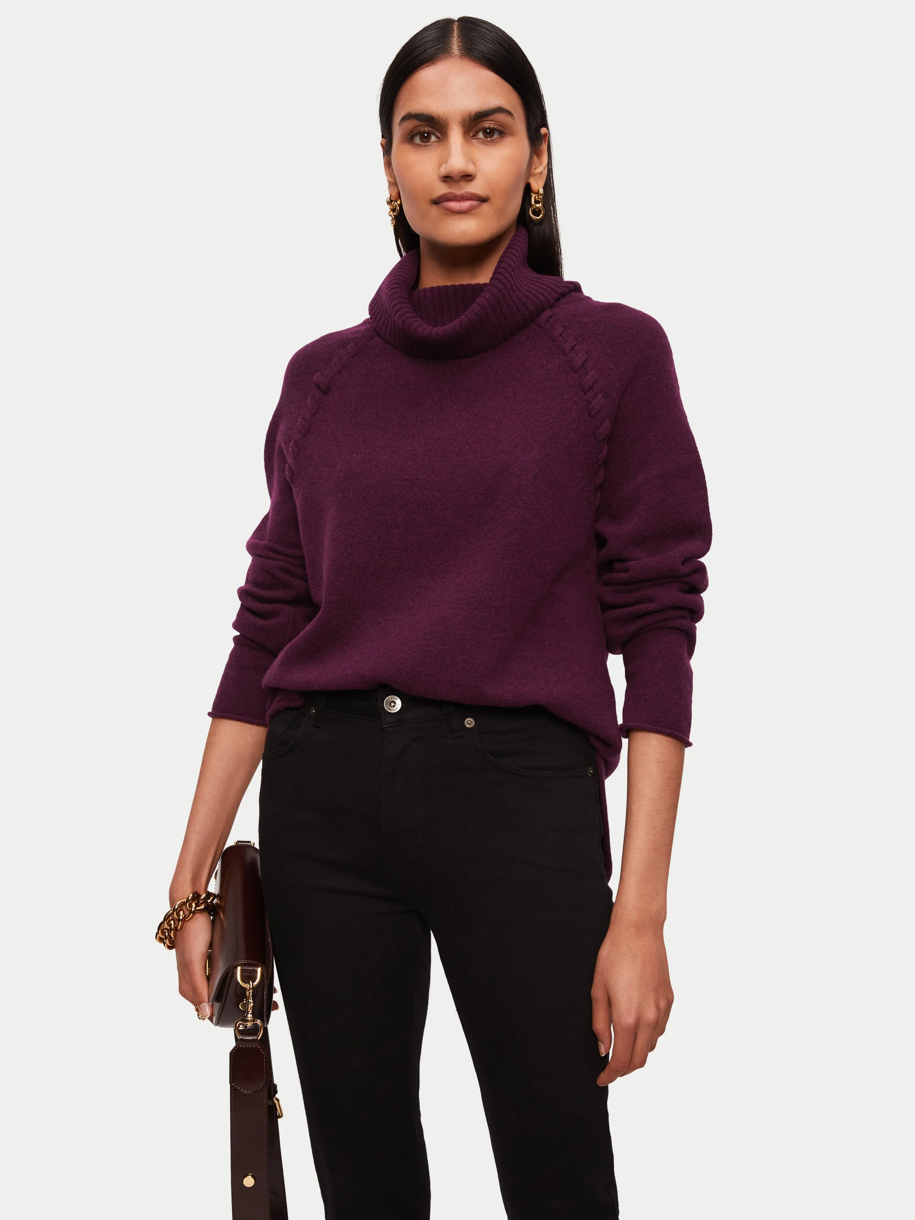 Merino Scoop Hem Jumper | Burgundy sold by Jigsaw