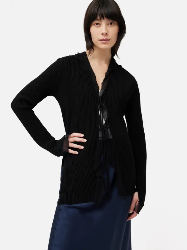 Raw Edge Georgette Cardigan | Black sold by Jigsaw