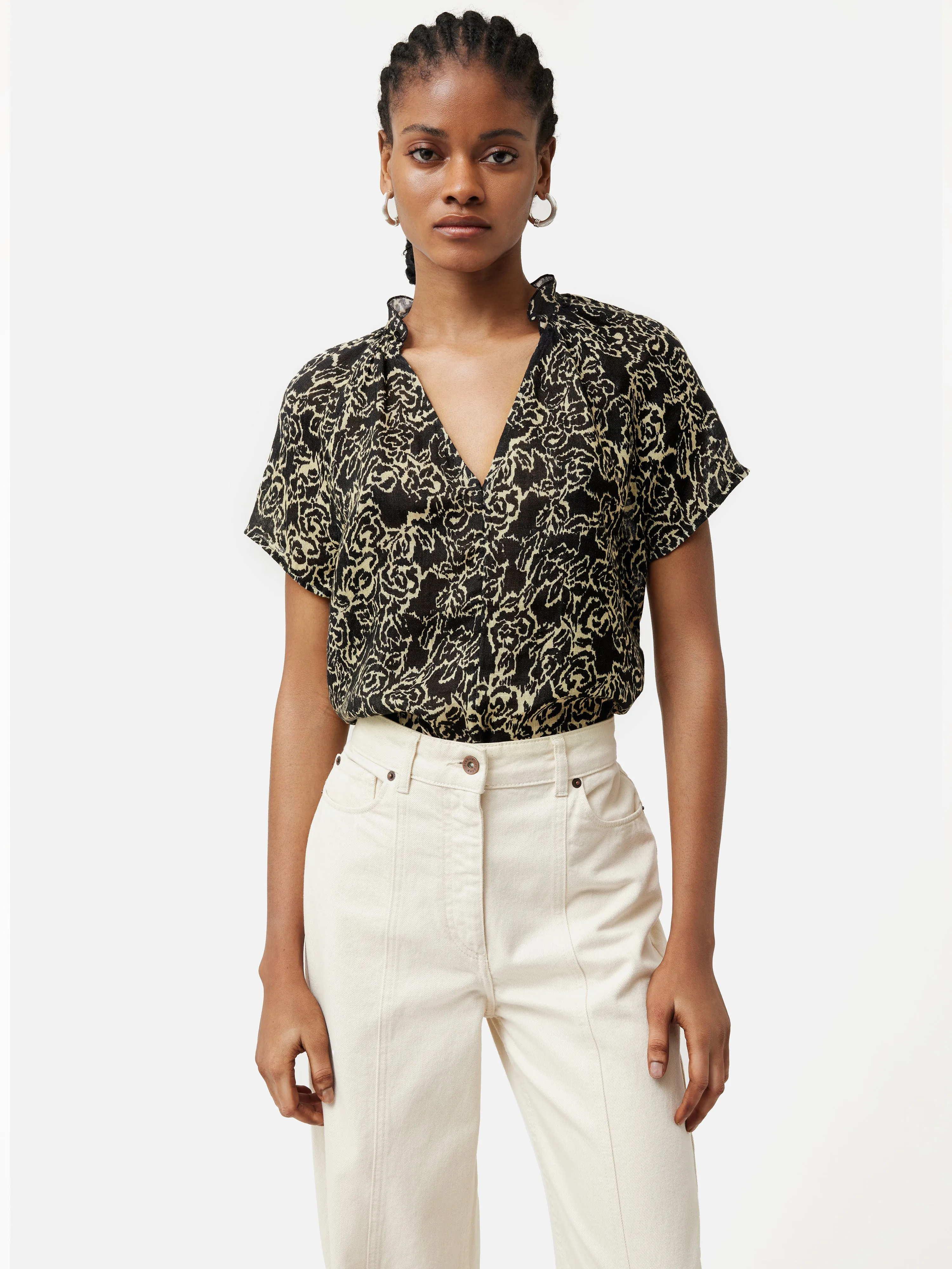 Brushed Rose Gauze Linen Top | Black sold by Jigsaw