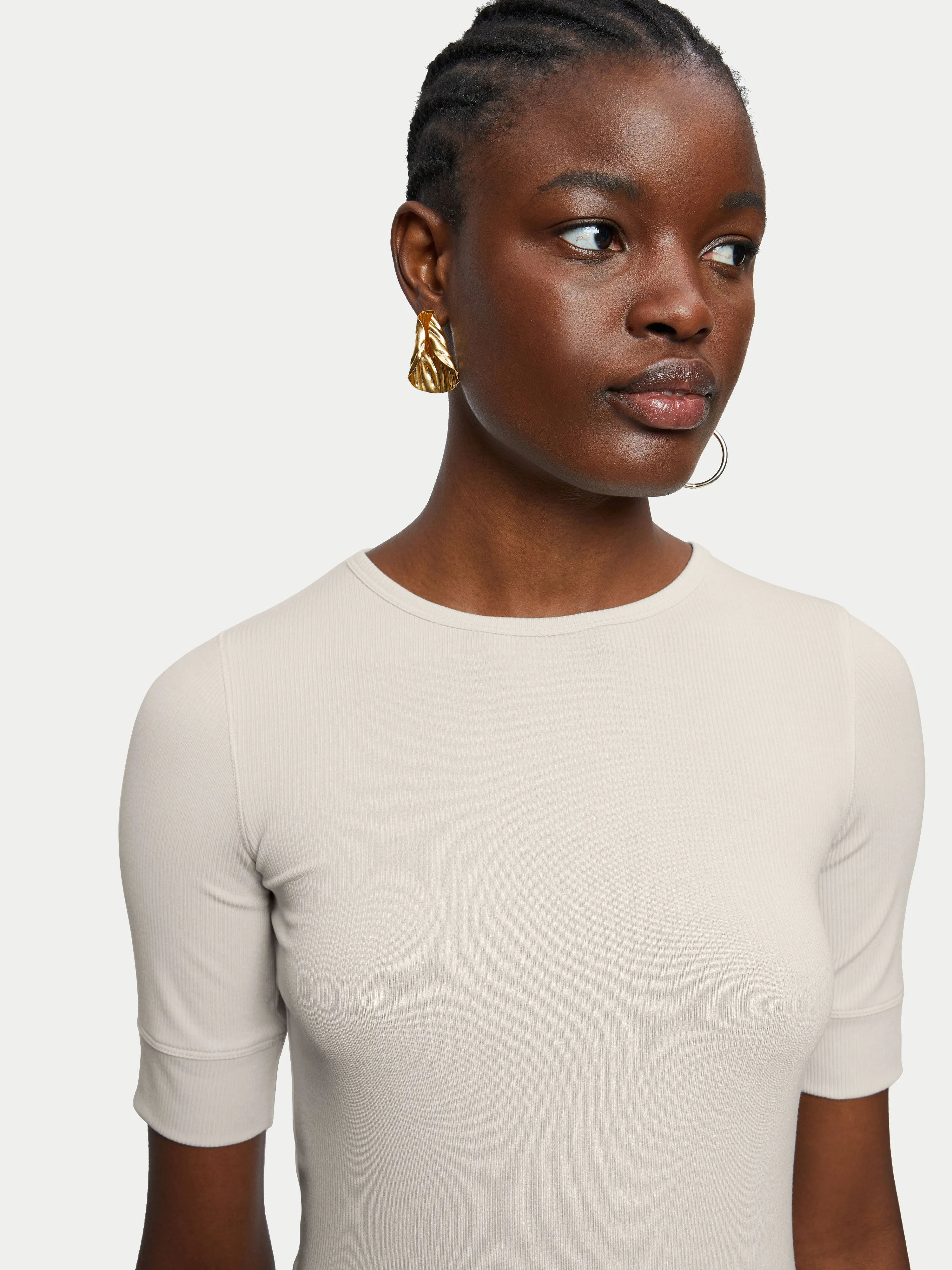 Bovey Ribbed Crew Neck Tee | Cream sold by Jigsaw product image thumbnail 2