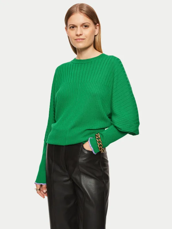 Merino Lantern Sleeve Jumper | Green sold by Jigsaw