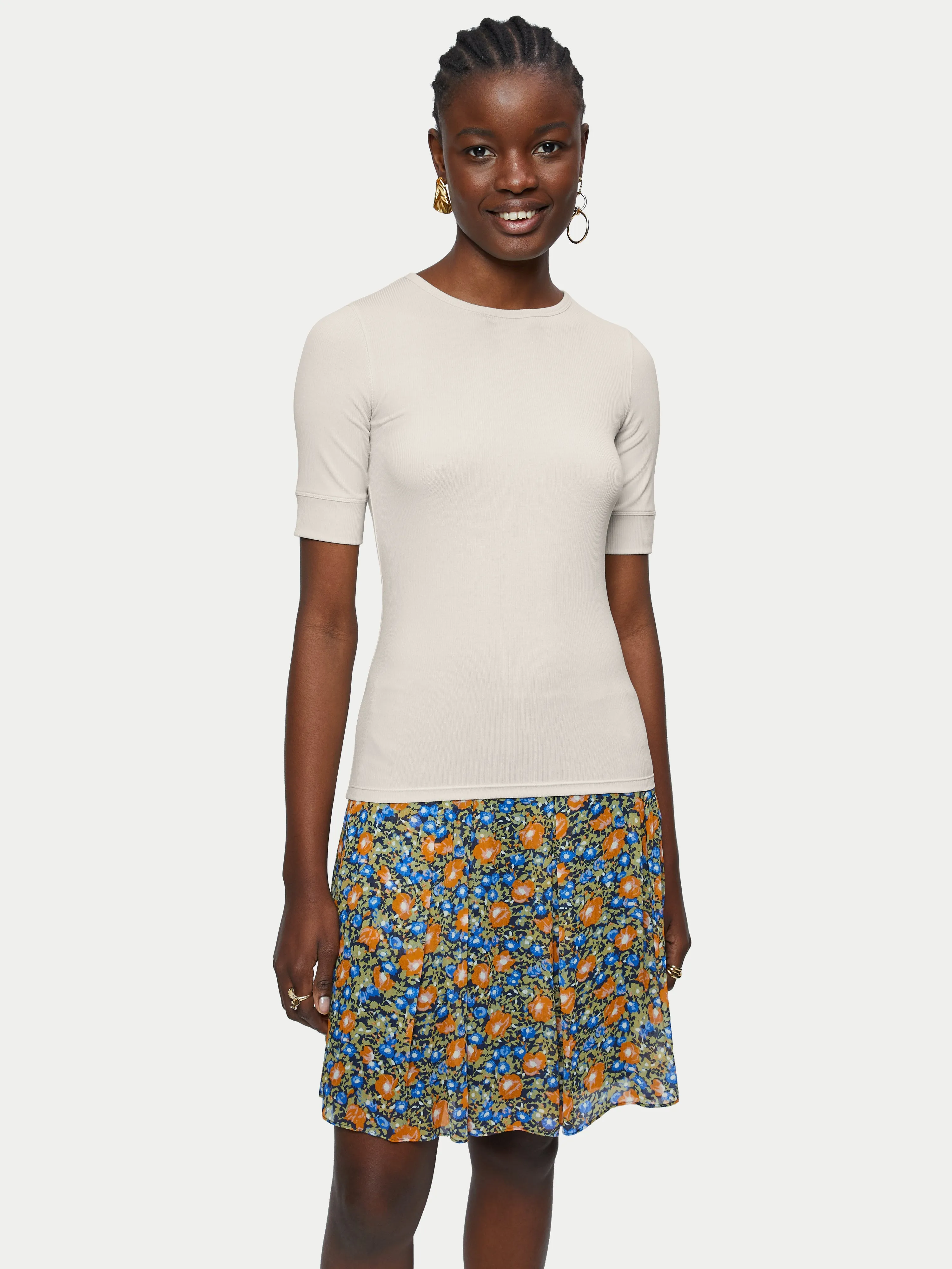 Bovey Ribbed Crew Neck Tee | Cream sold by Jigsaw