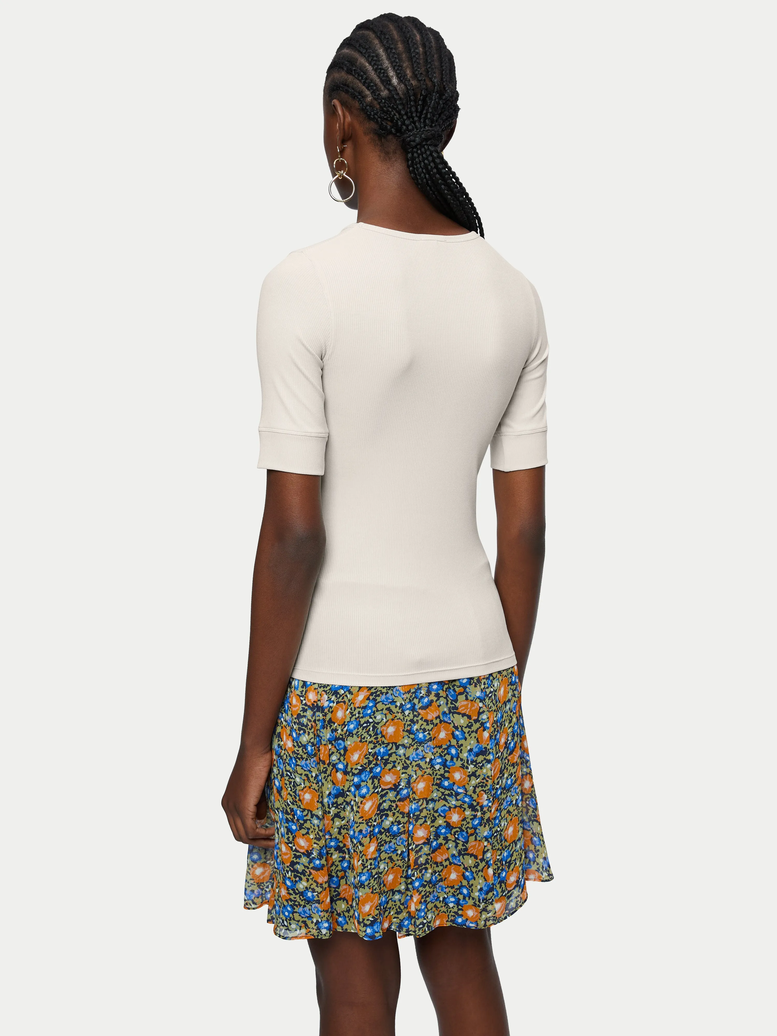 Bovey Ribbed Crew Neck Tee | Cream sold by Jigsaw product image thumbnail 4