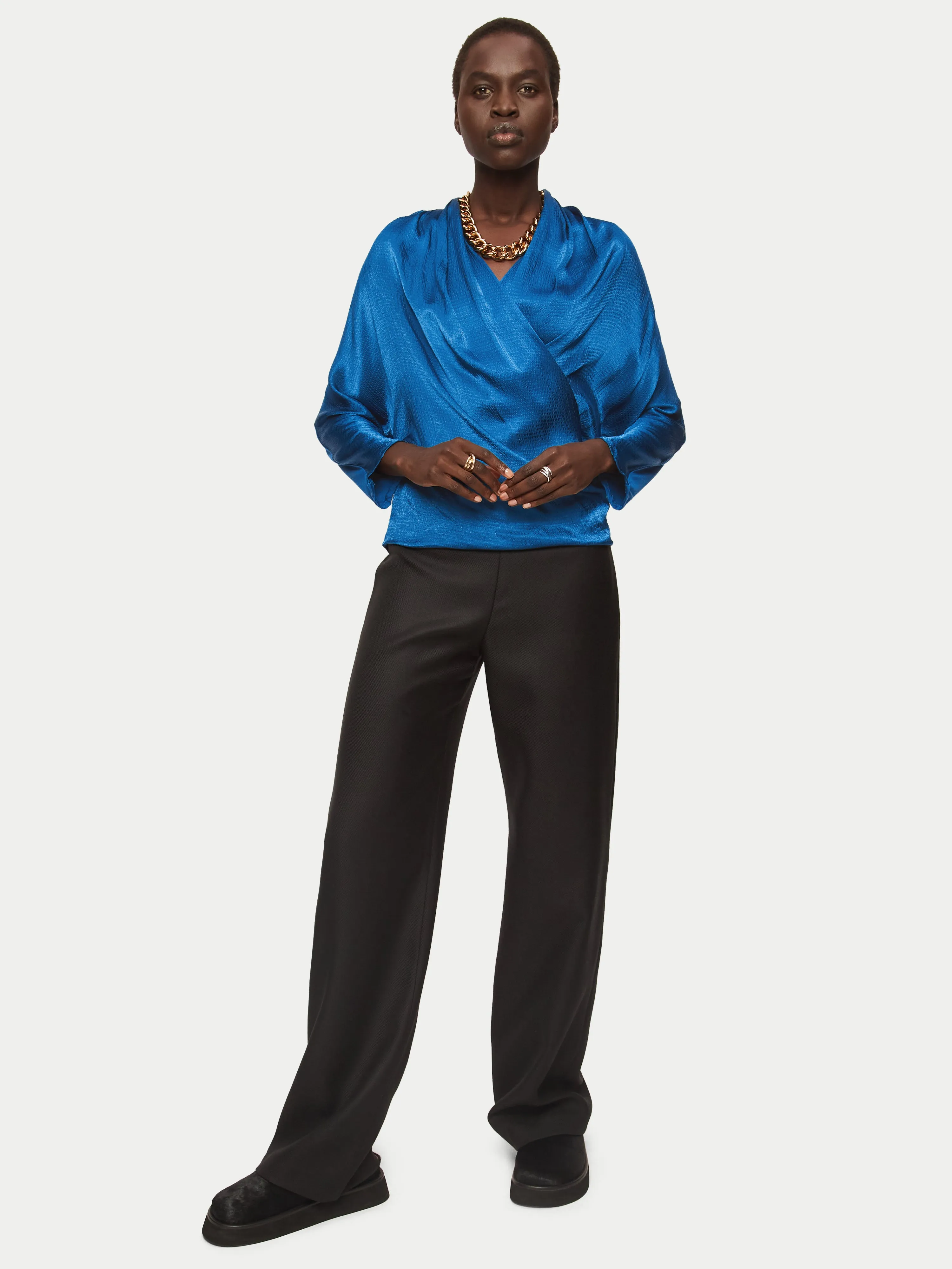 Hammered Satin Wrap Front Top | Blue sold by Jigsaw product image thumbnail 3