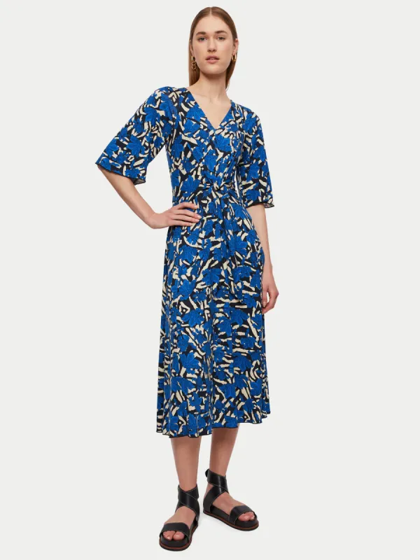 Zebra Floral Jersey Midi Dress | Blue sold by Jigsaw