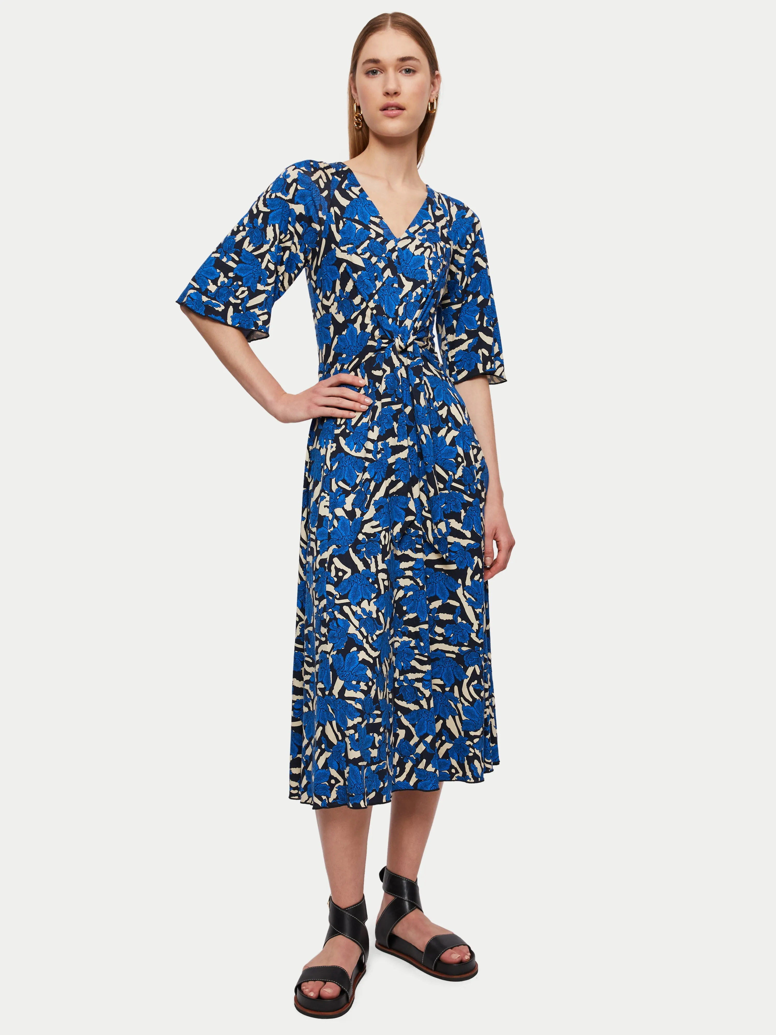 Zebra Floral Jersey Midi Dress | Blue sold by Jigsaw