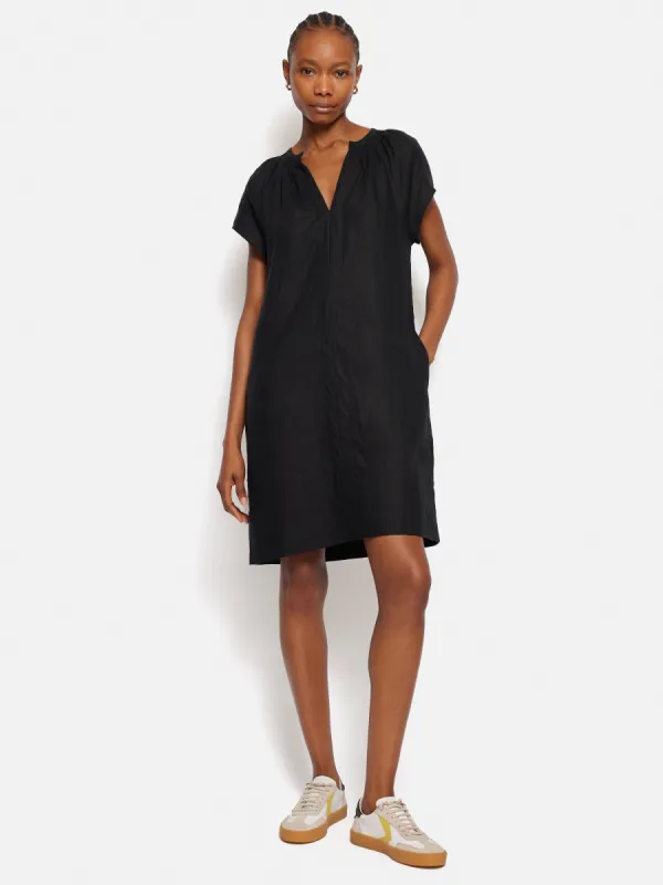 Linen Smocked T-shirt Dress | Black sold by Jigsaw