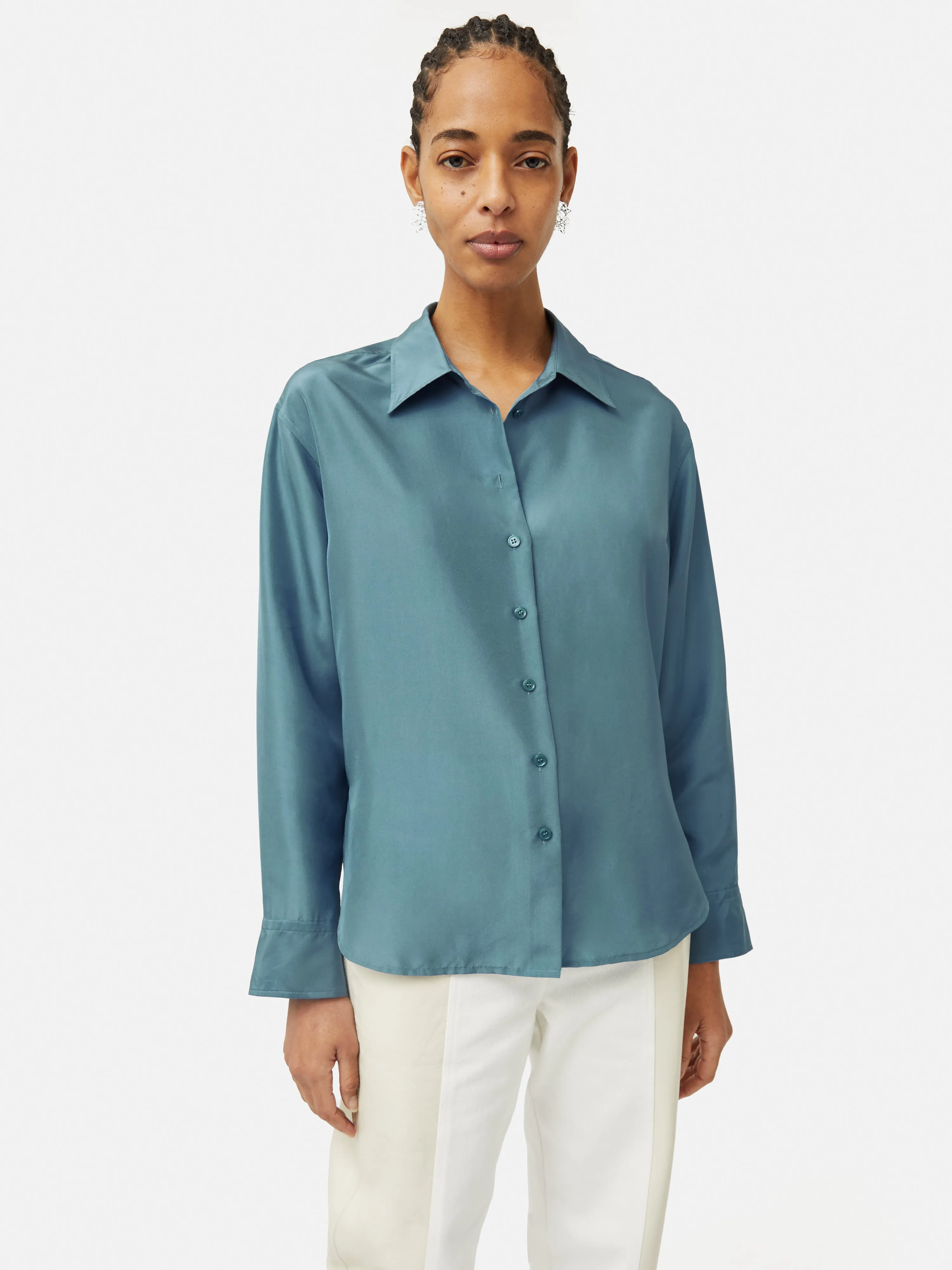 Silk Habotai Relaxed Shirt | Blue sold by Jigsaw