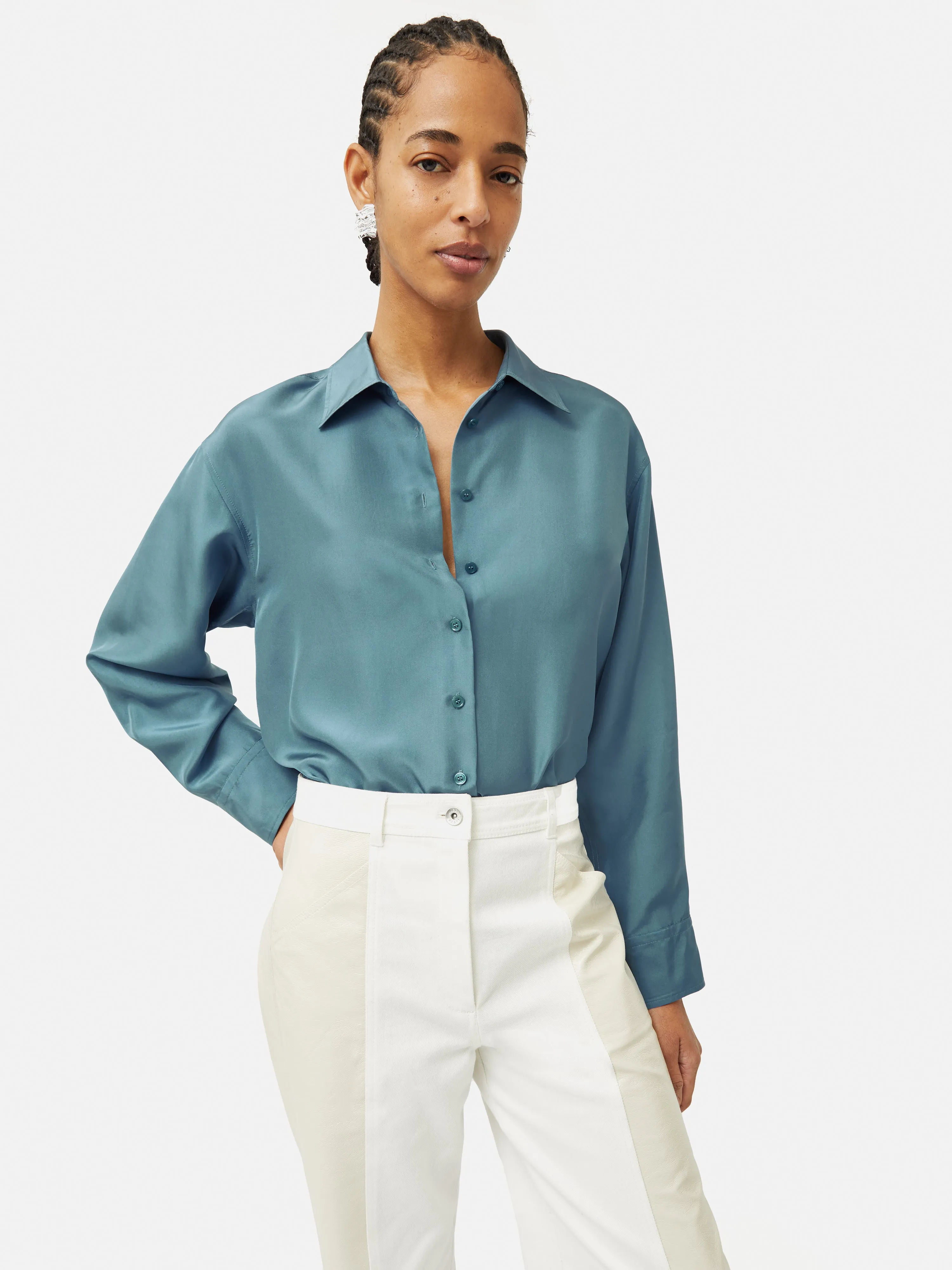 Silk Habotai Relaxed Shirt | Blue sold by Jigsaw product image thumbnail 4