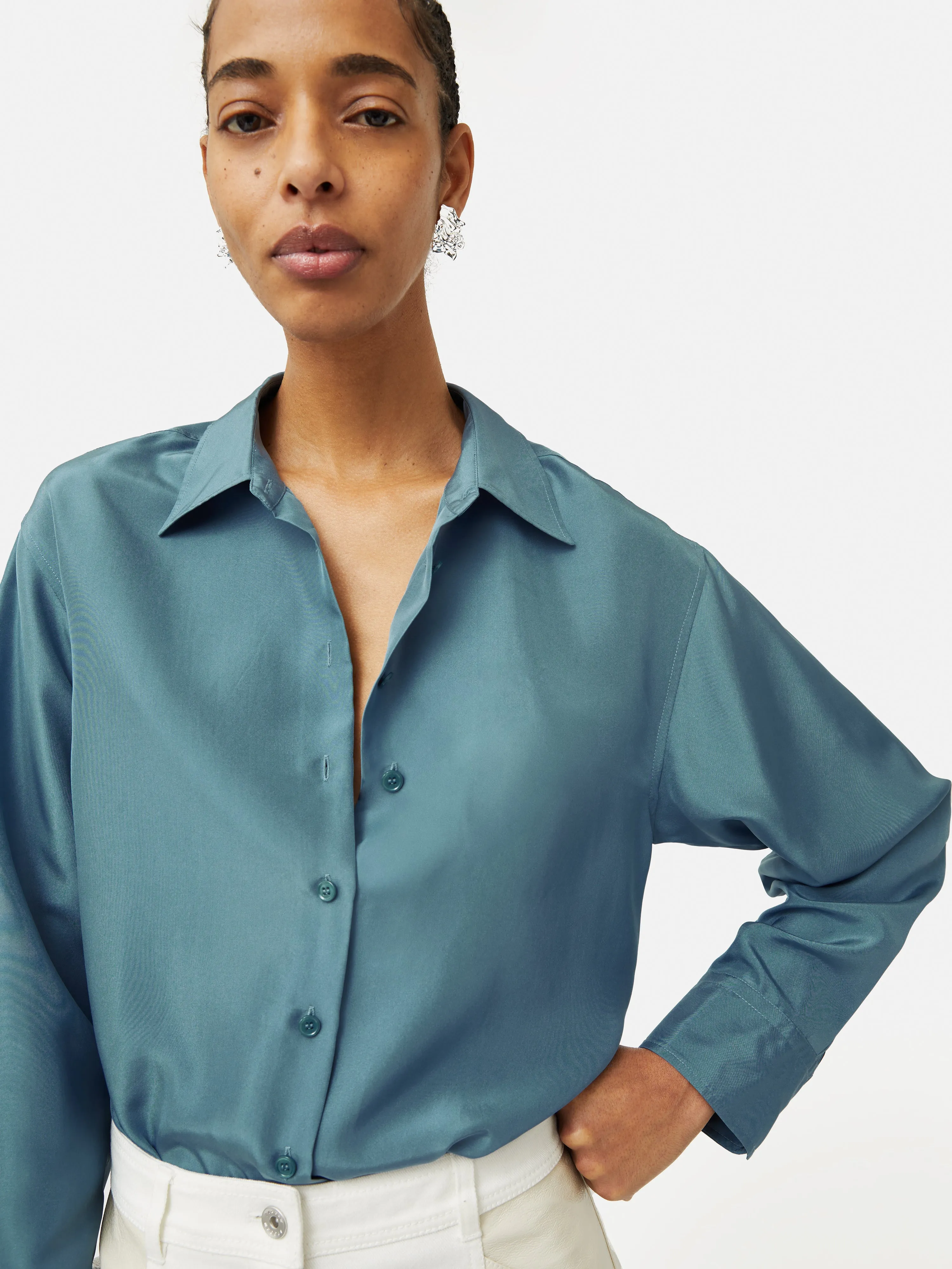 Silk Habotai Relaxed Shirt | Blue sold by Jigsaw product image thumbnail 2
