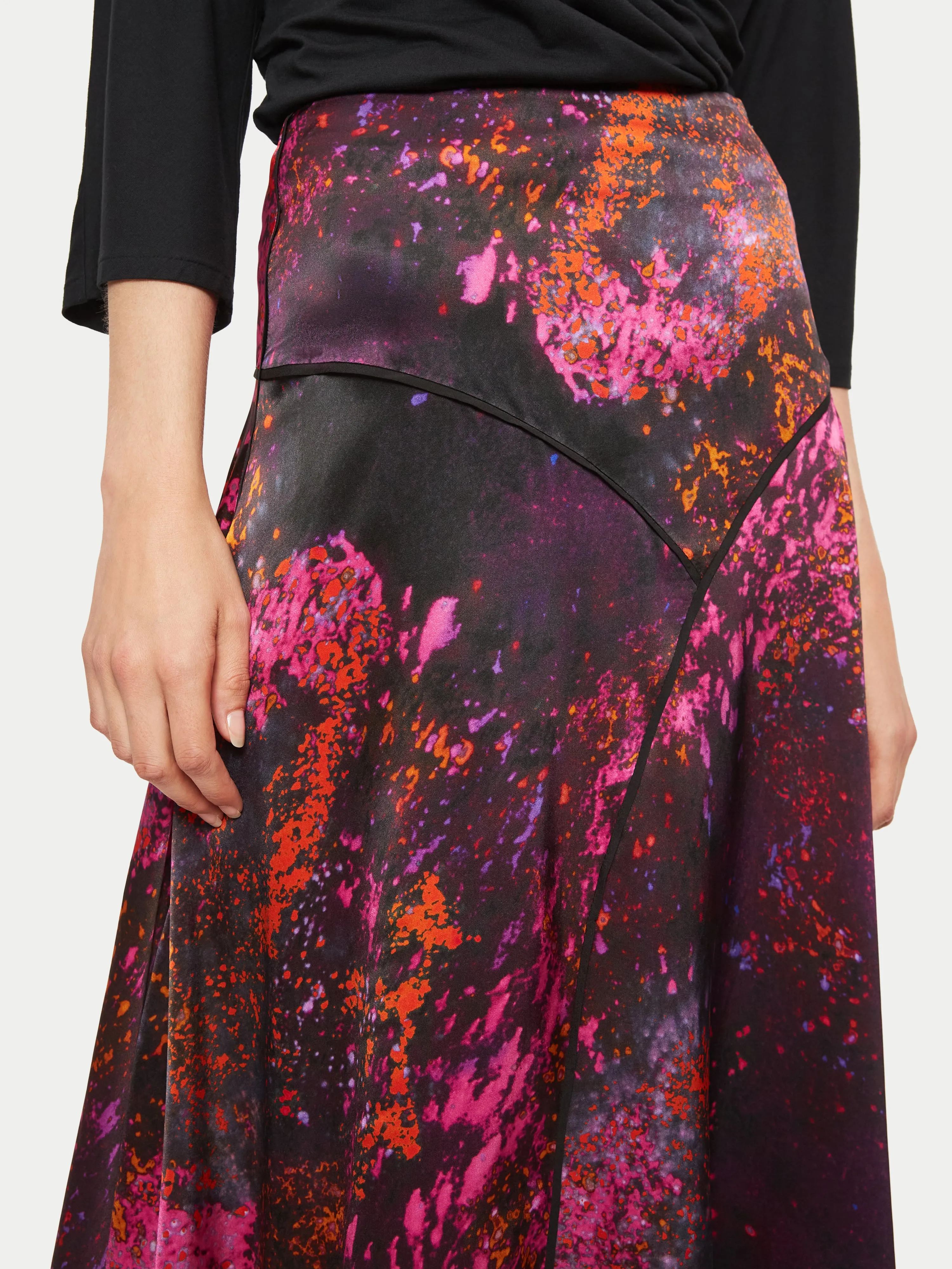 Silk Paint Drops Midi Skirt | Orange sold by Jigsaw product image thumbnail 2