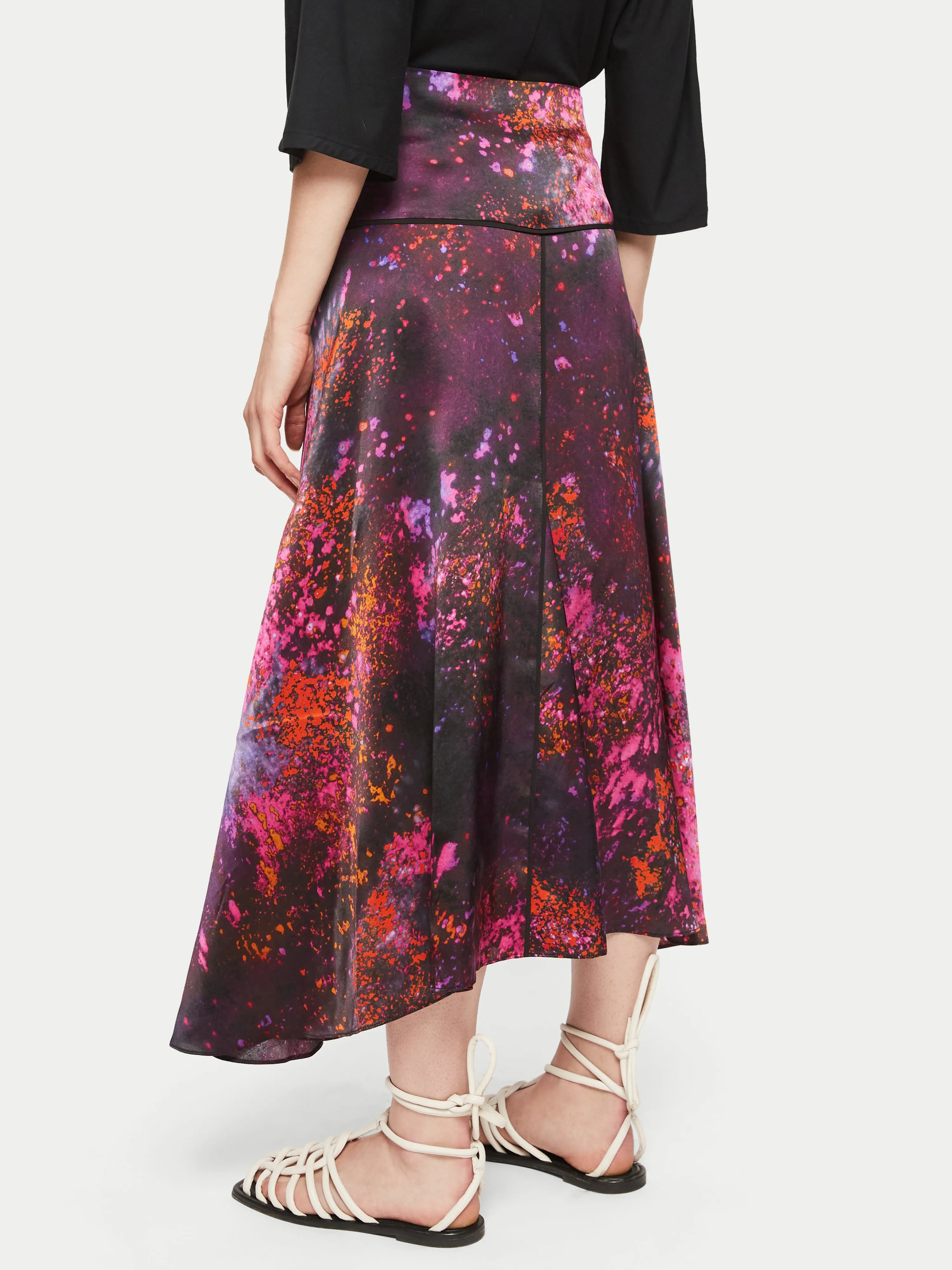 Silk Paint Drops Midi Skirt | Orange sold by Jigsaw product image thumbnail 4