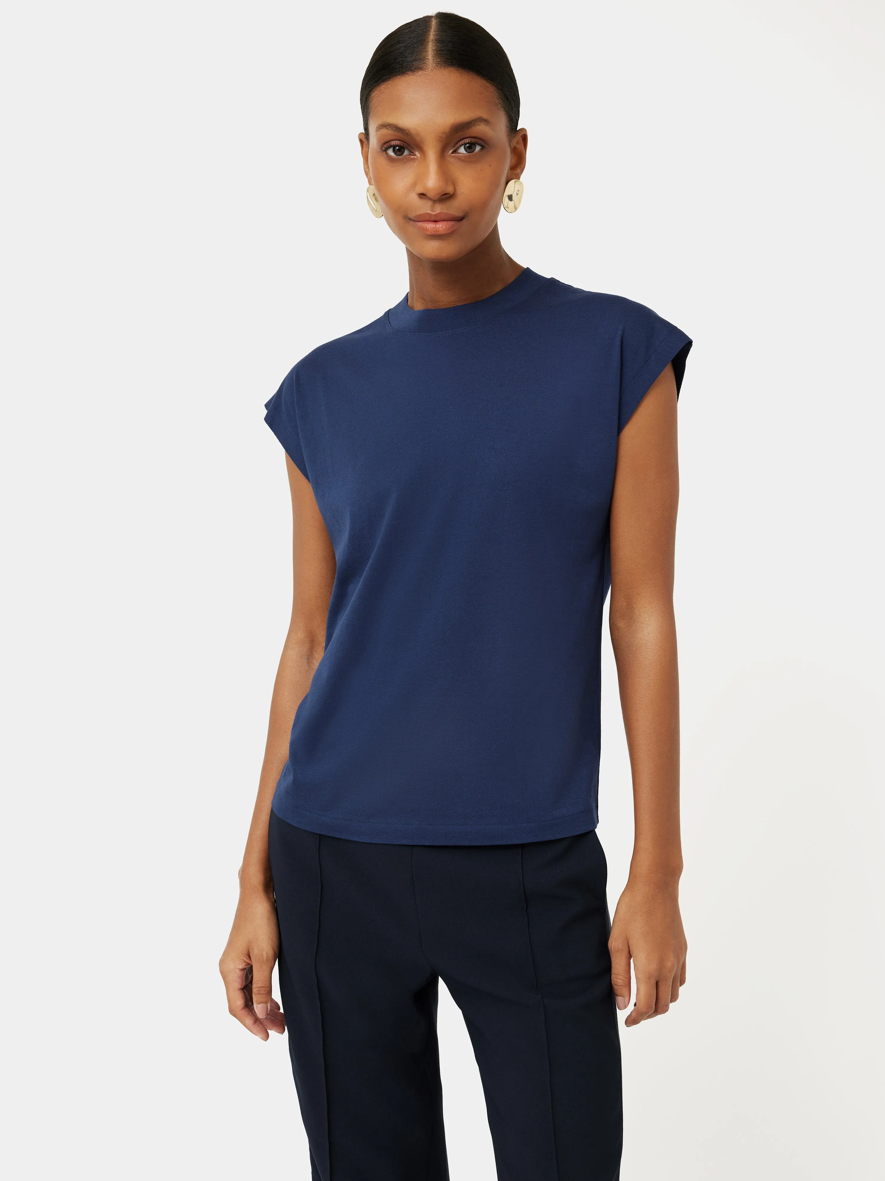 Whitney High Neck T-shirt | Indigo sold by Jigsaw product image thumbnail 4