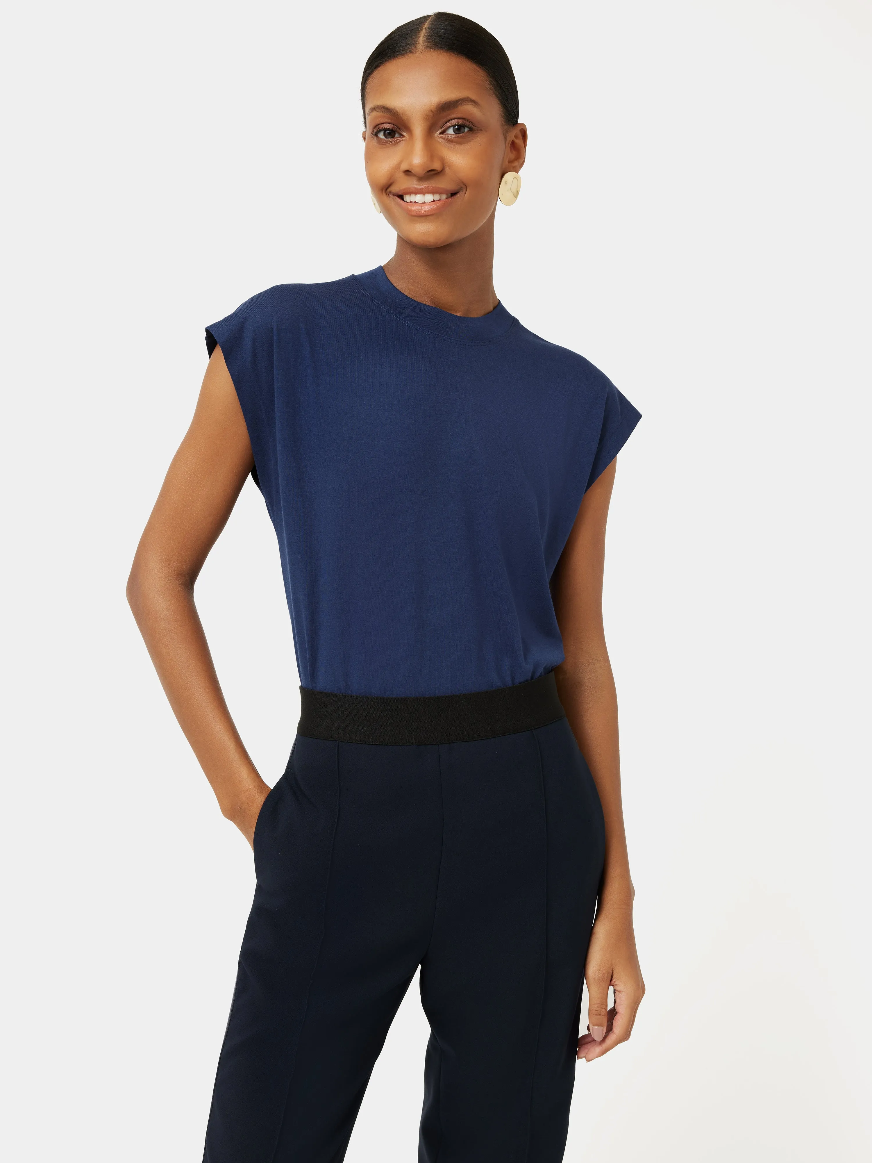 Whitney High Neck T-shirt | Indigo sold by Jigsaw