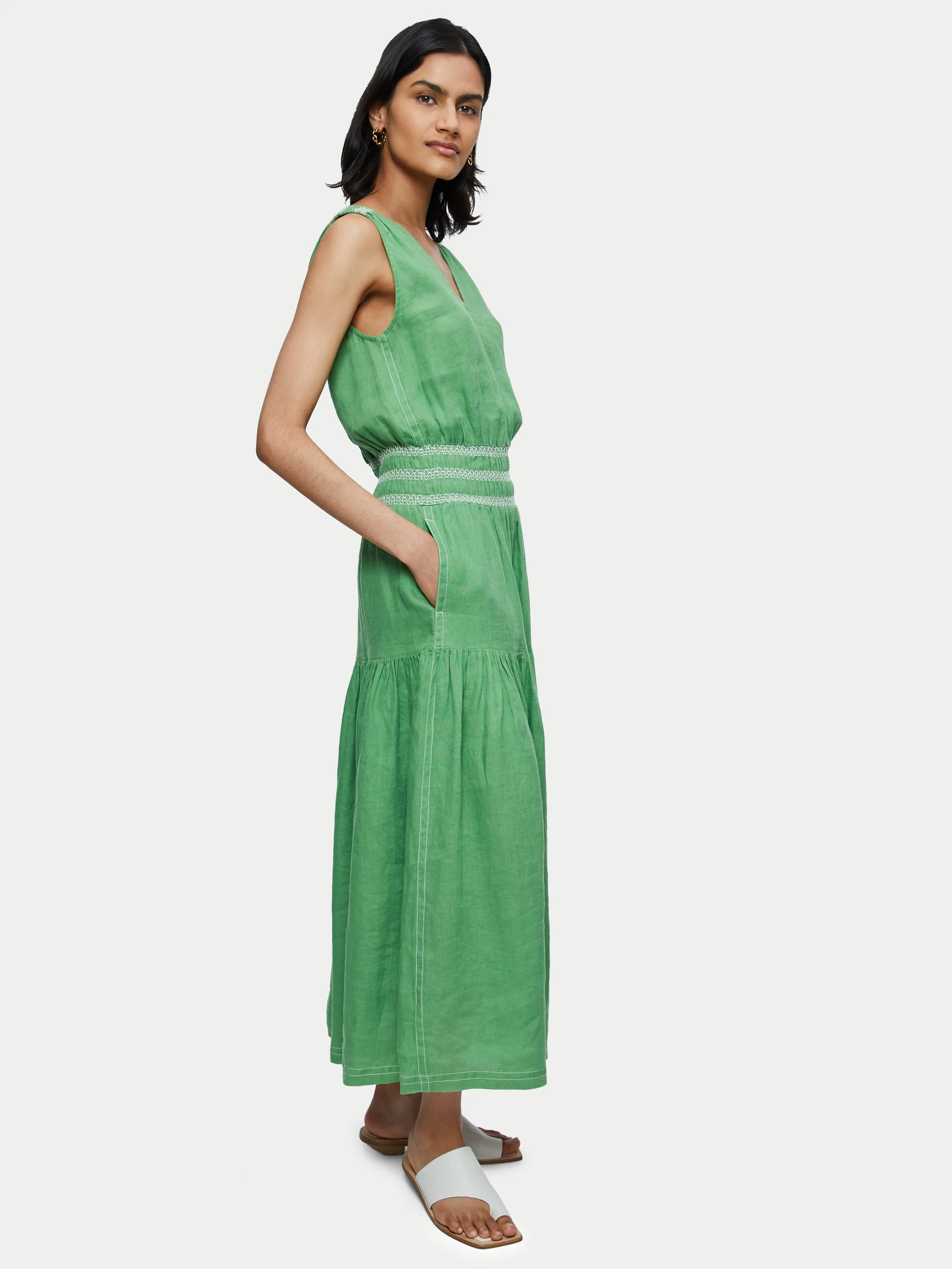 Linen Smocked Detail Maxi Dress | Green sold by Jigsaw product image thumbnail 3
