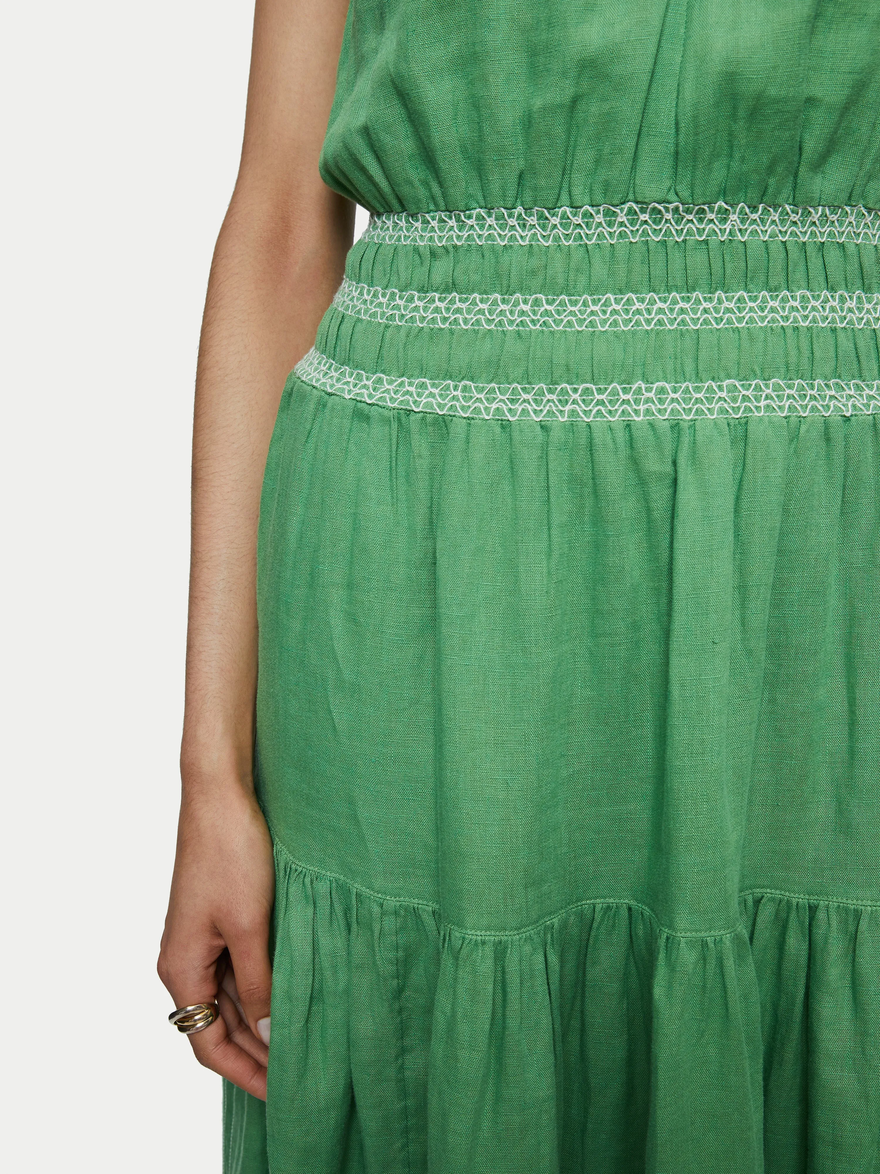 Linen Smocked Detail Maxi Dress | Green sold by Jigsaw product image thumbnail 4