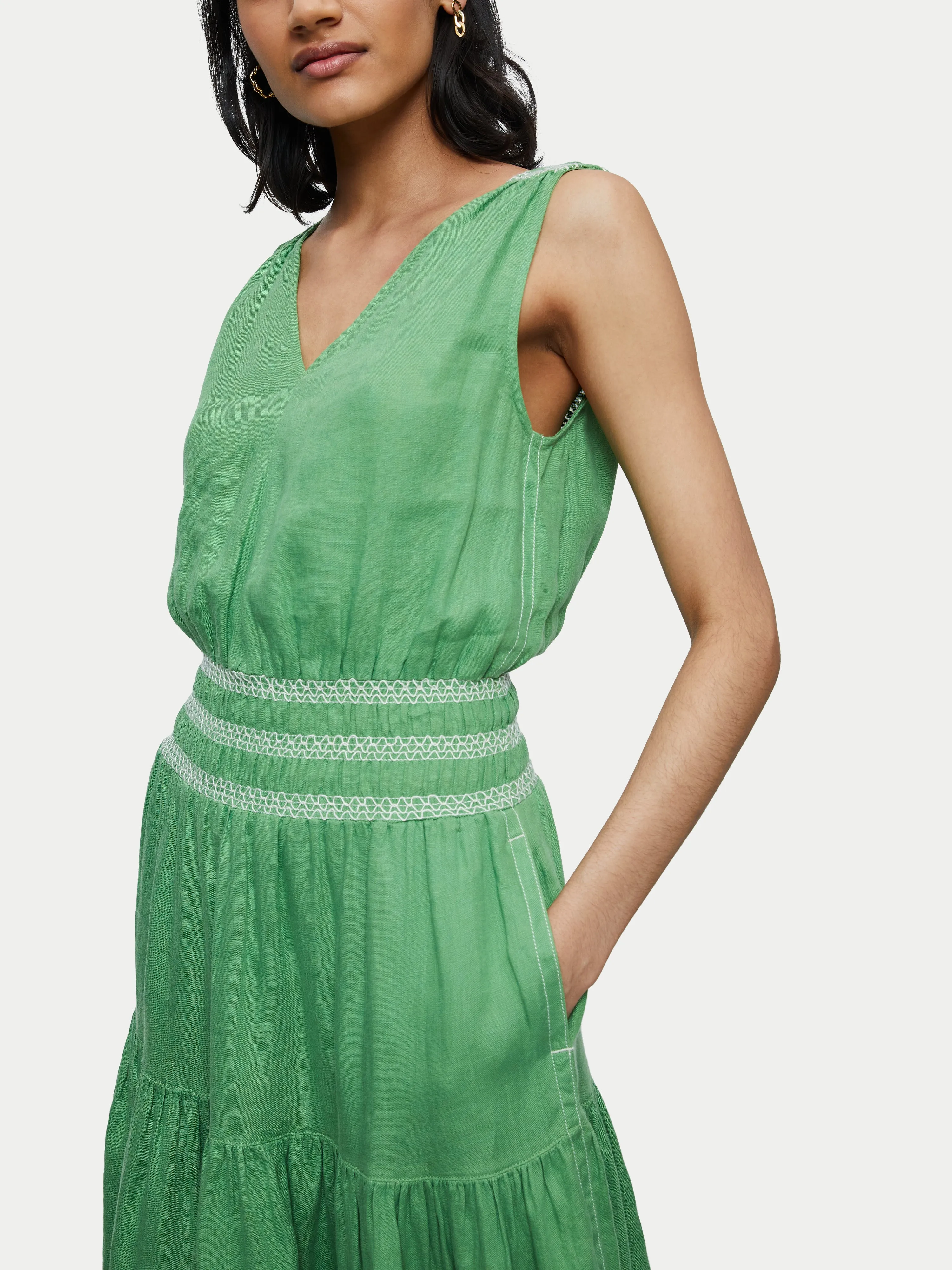 Linen Smocked Detail Maxi Dress | Green sold by Jigsaw product image thumbnail 2