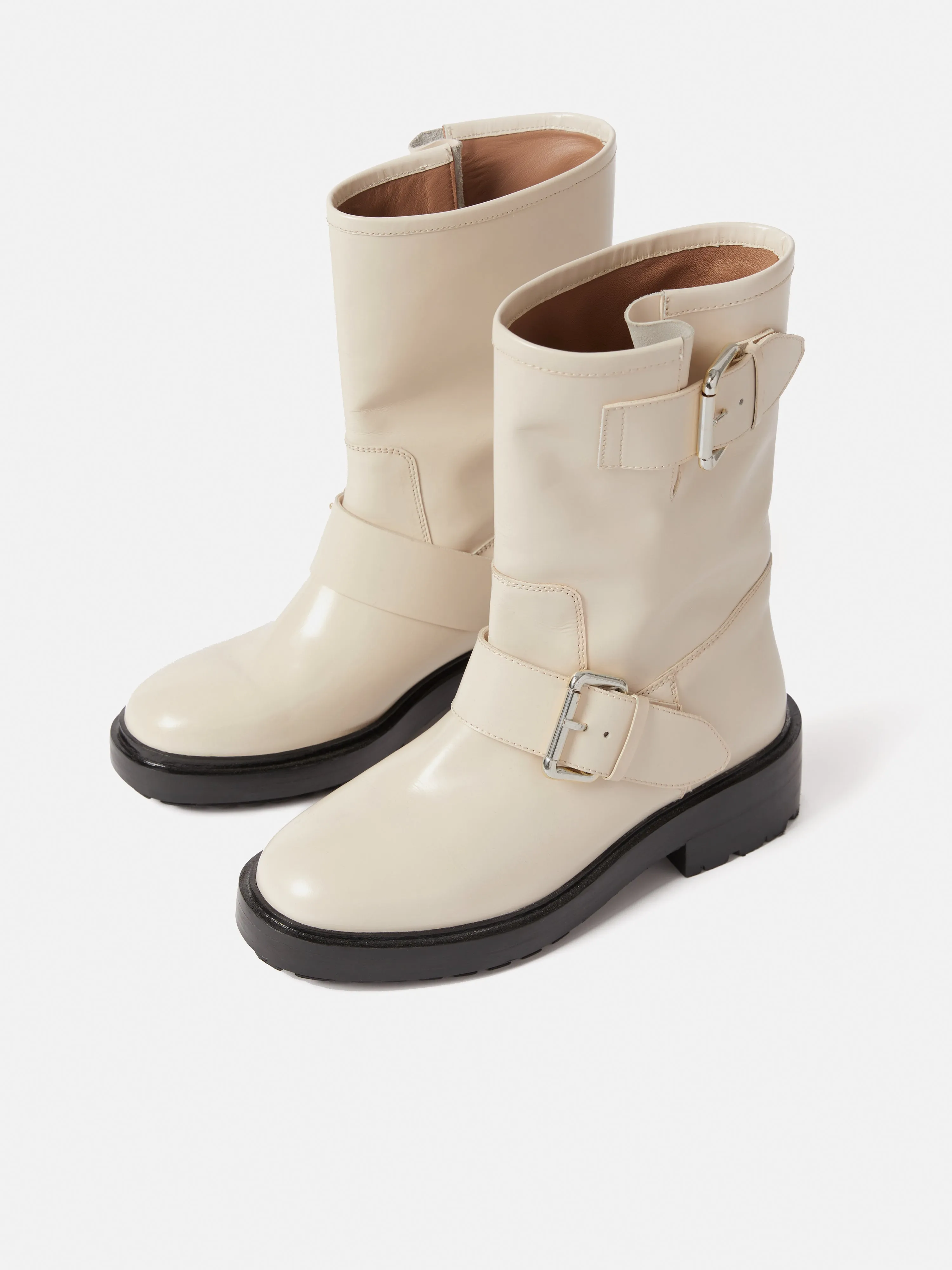 Box Leather Biker Boot | Cream sold by Jigsaw product image thumbnail 4