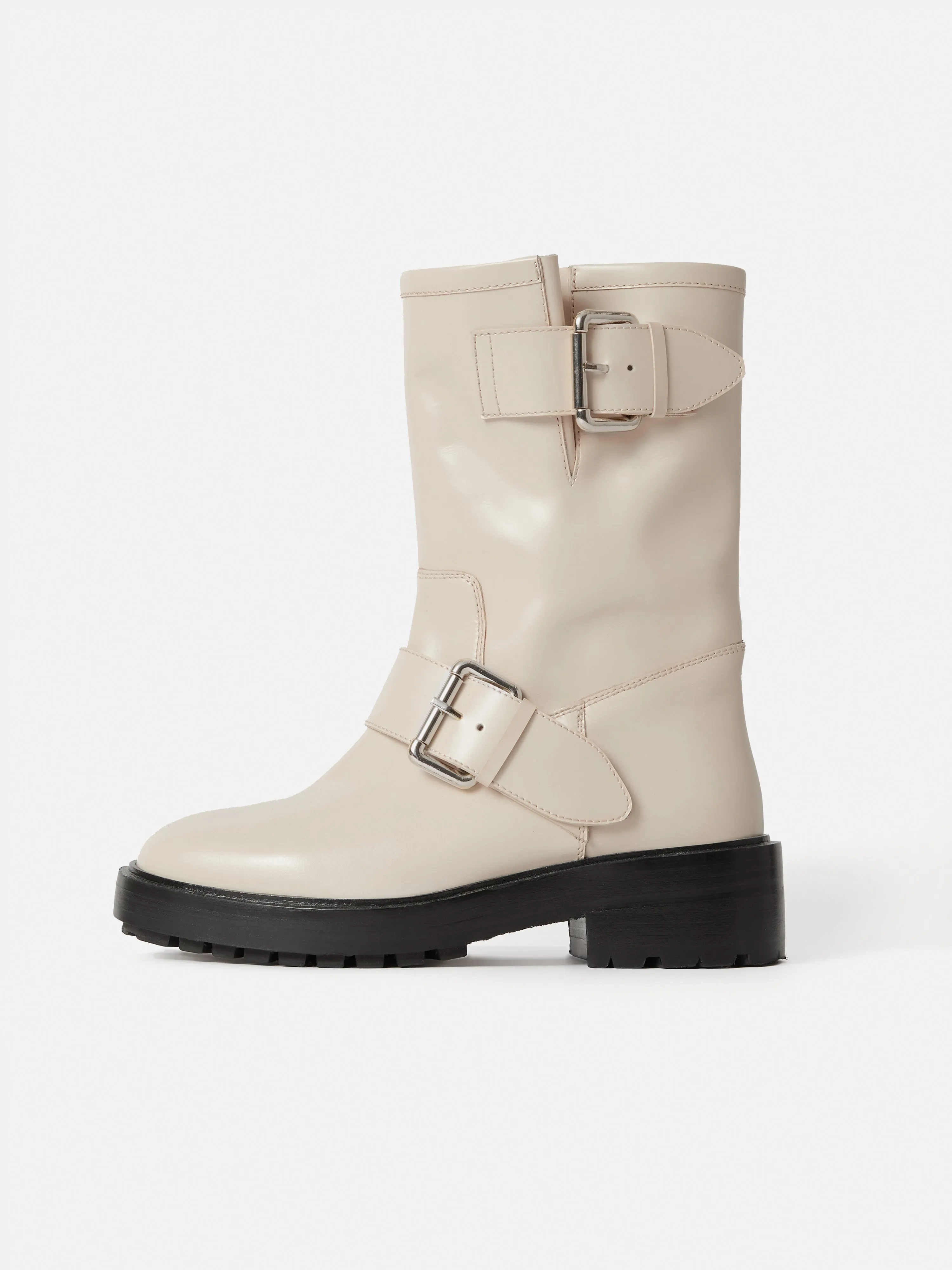 Box Leather Biker Boot | Cream sold by Jigsaw