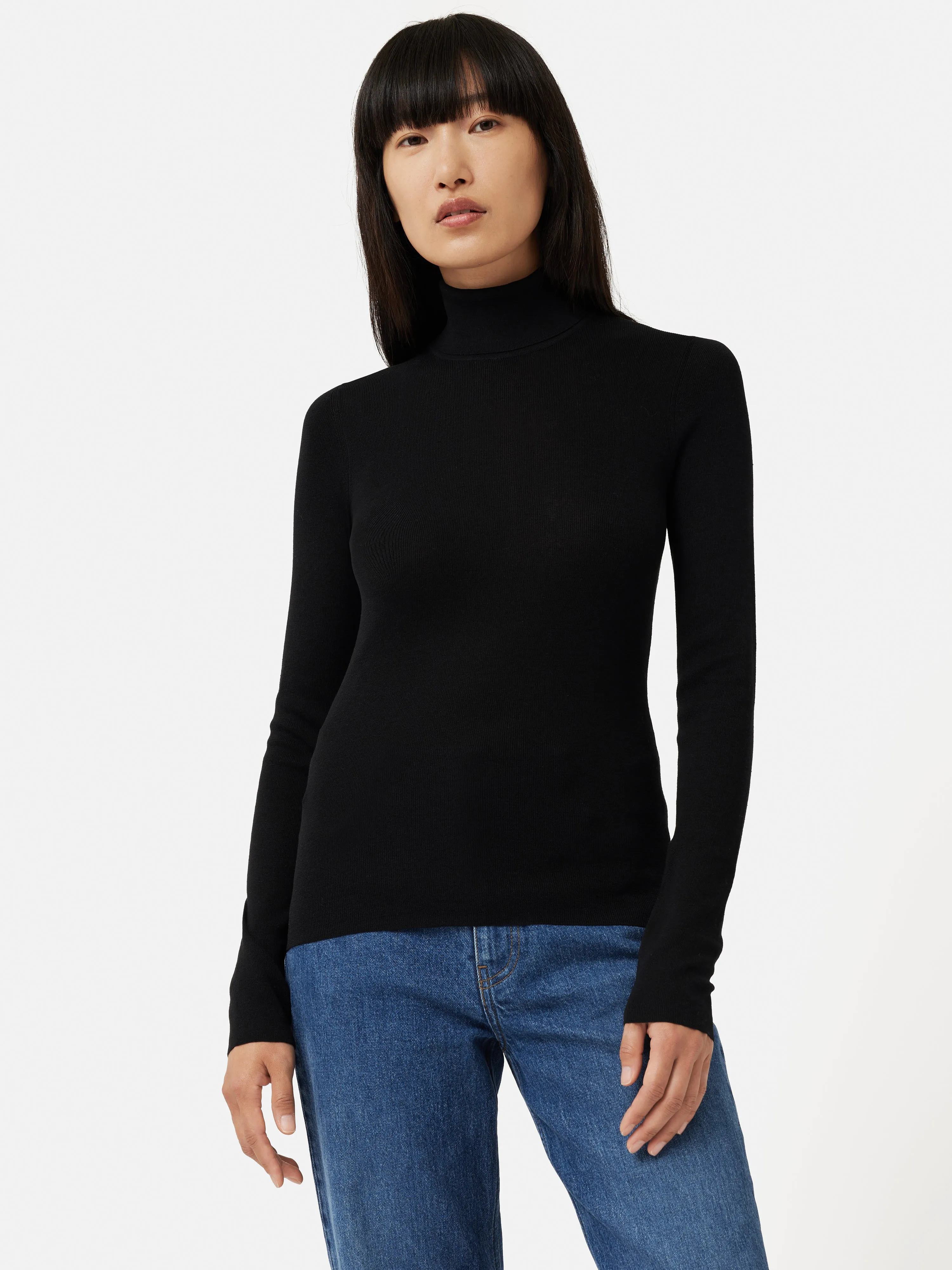 Silk Cotton Polo Jumper | Black sold by Jigsaw