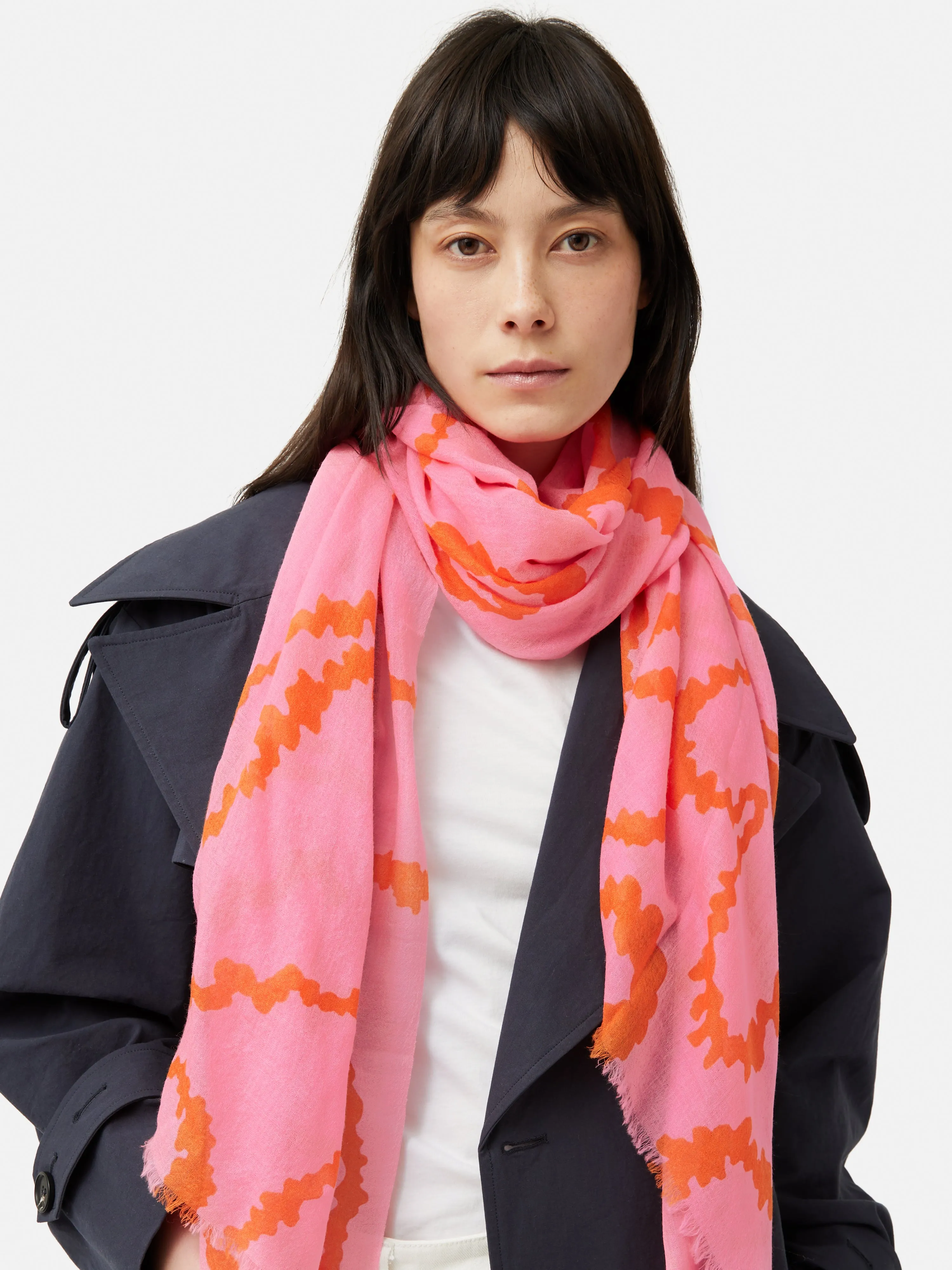 Hydra Coral Gauze Wool Silk Scarf | Pink sold by Jigsaw product image thumbnail 4