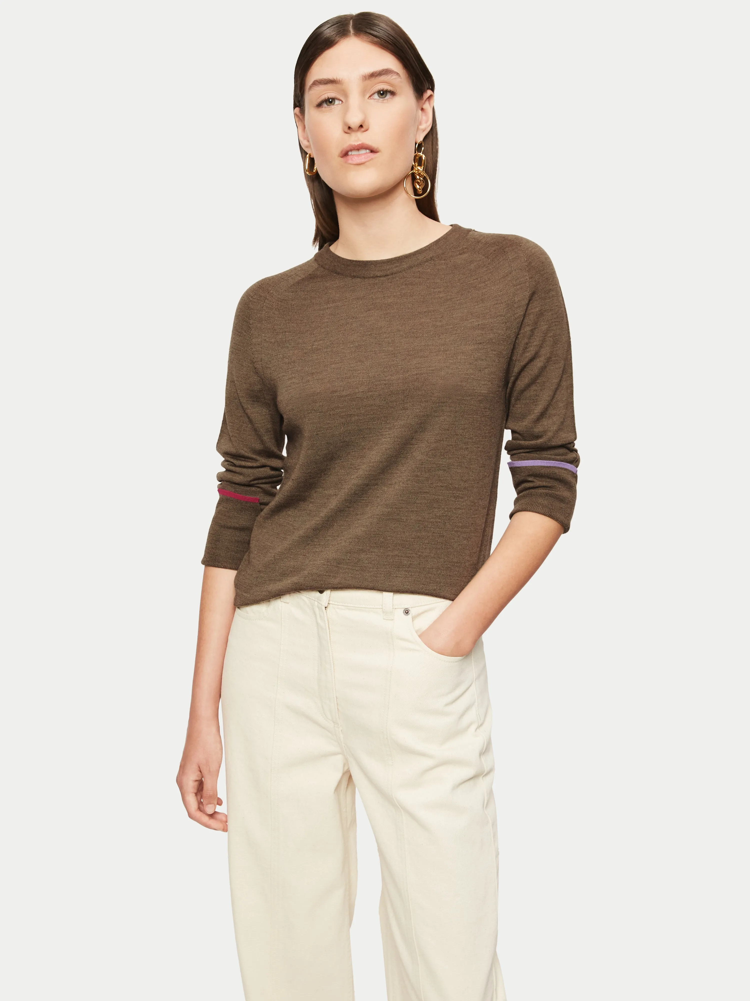 Merino Crew Neck Jumper | Khaki sold by Jigsaw
