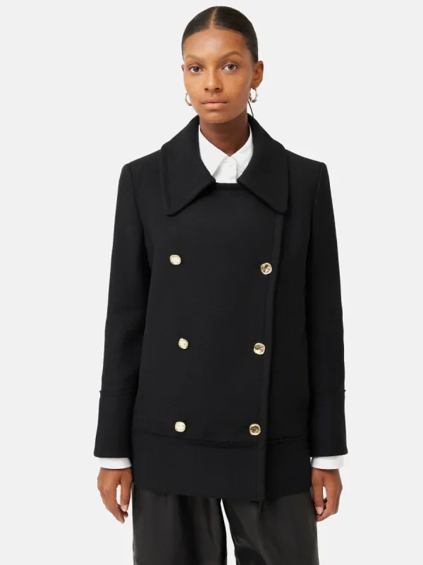 Wool Twill Longline Pea Coat | Black sold by Jigsaw