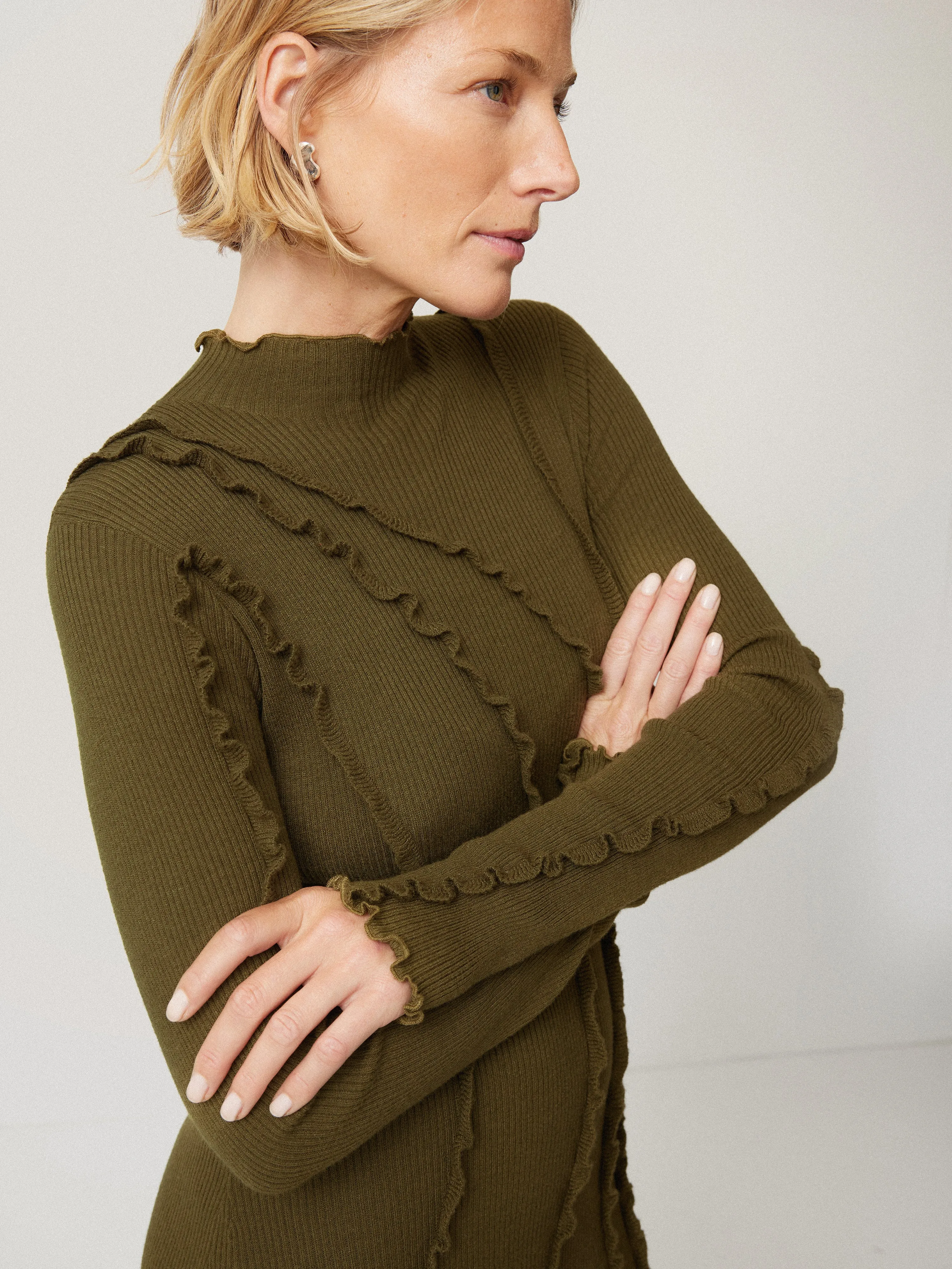 Ruffle Detail Knitted Dress | Khaki sold by Jigsaw product image thumbnail 3