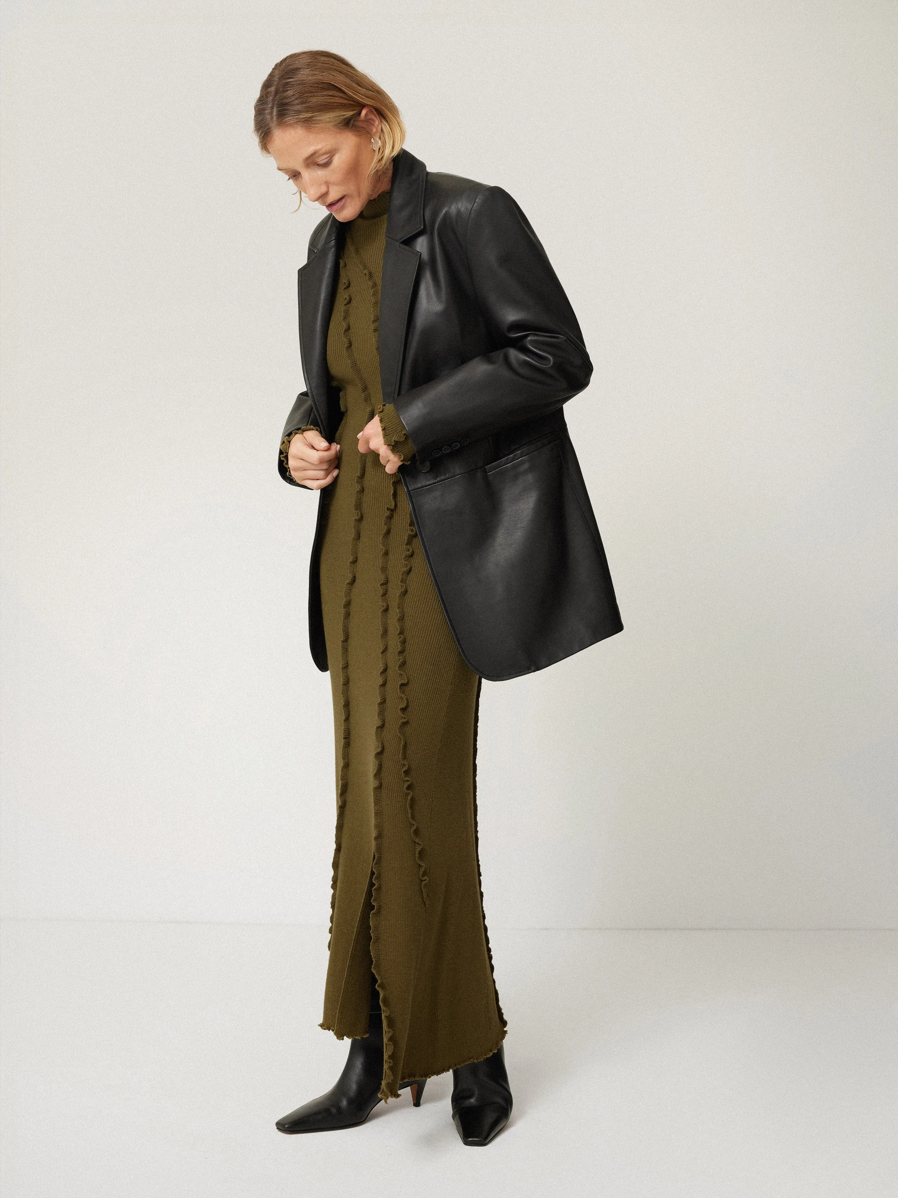 Ruffle Detail Knitted Dress | Khaki sold by Jigsaw product image thumbnail 5