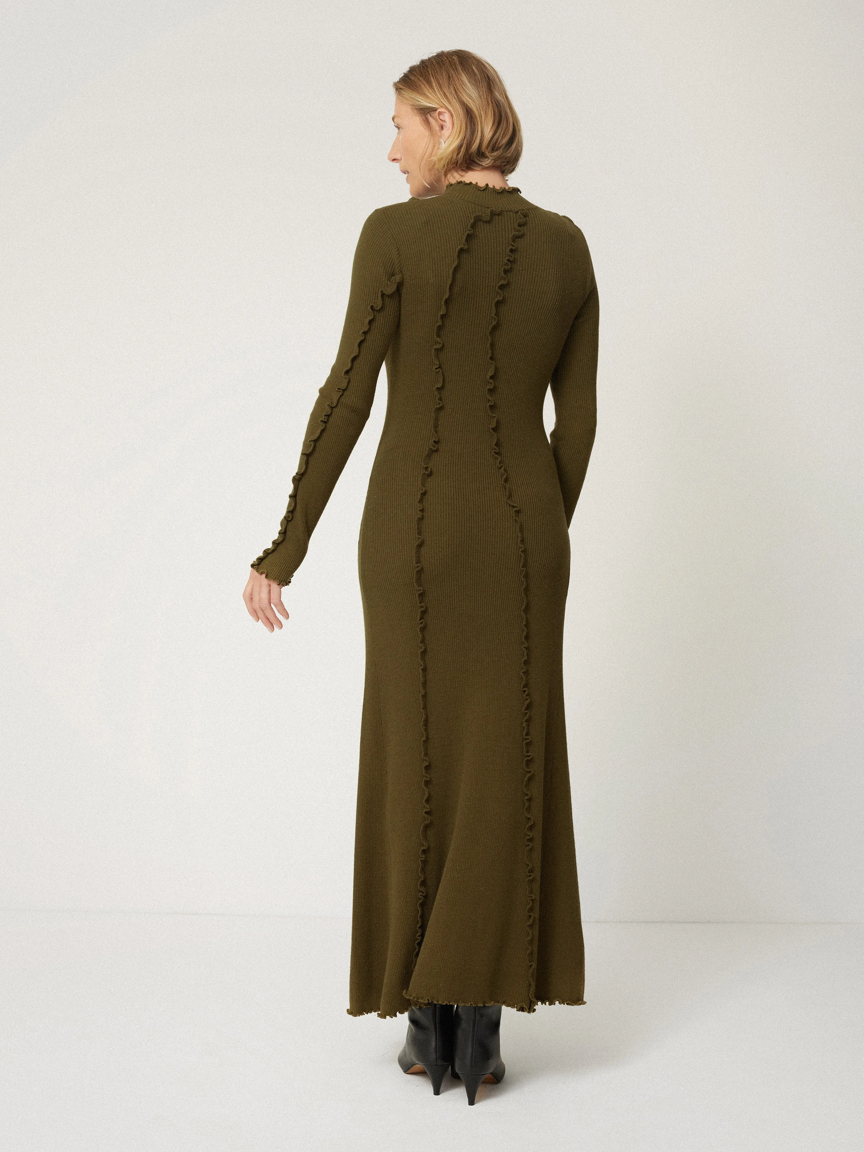 Ruffle Detail Knitted Dress | Khaki sold by Jigsaw product image thumbnail 4