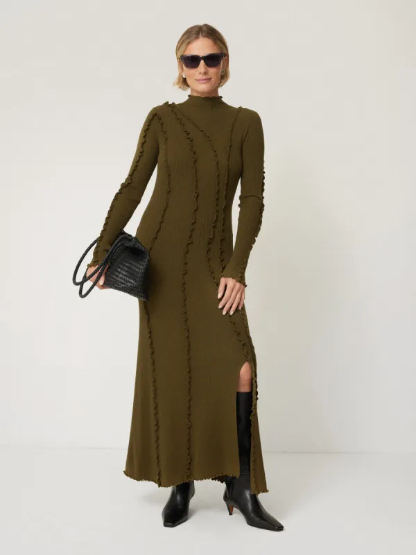 Ruffle Detail Knitted Dress | Khaki sold by Jigsaw
