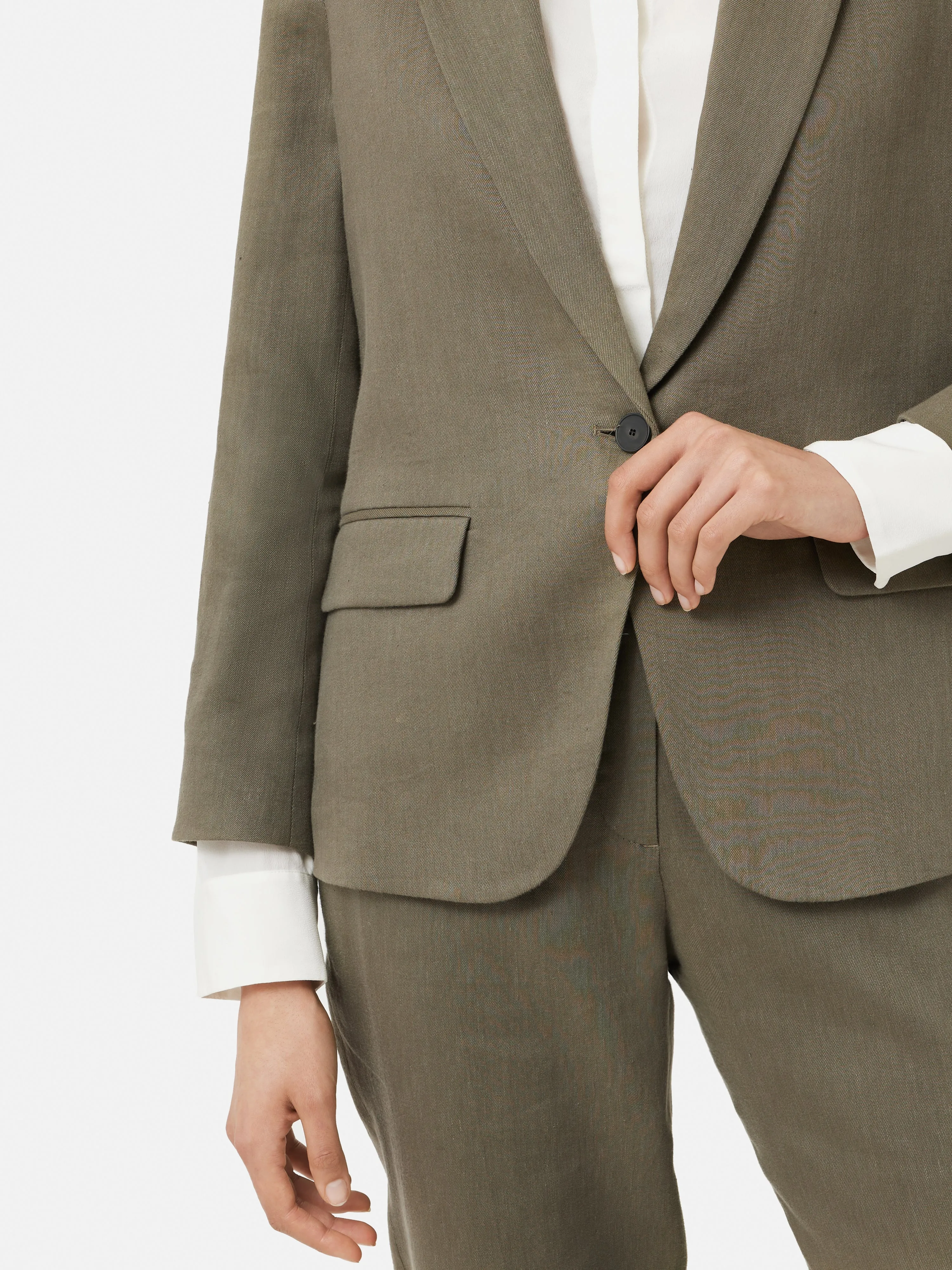 Portofino Linen Brook Blazer | Khaki sold by Jigsaw product image thumbnail 3
