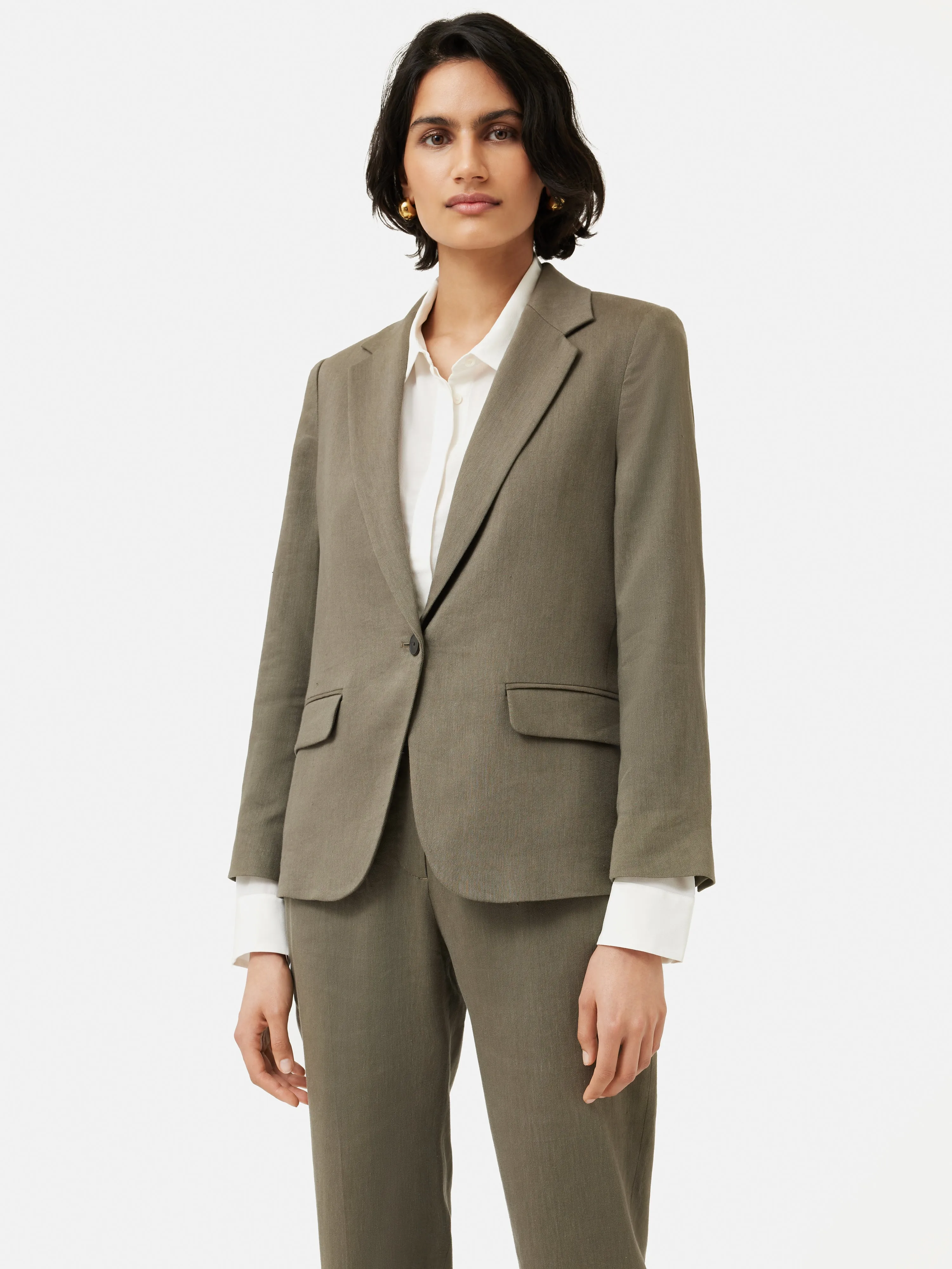 Portofino Linen Brook Blazer | Khaki sold by Jigsaw product image thumbnail 2