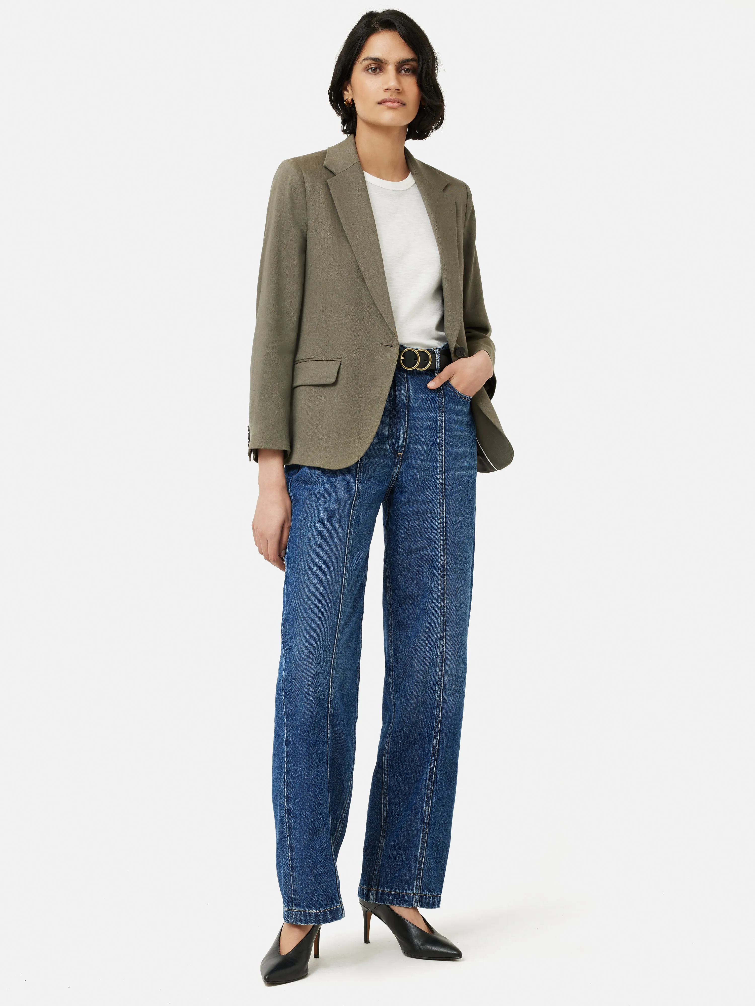 Portofino Linen Brook Blazer | Khaki sold by Jigsaw product image thumbnail 4