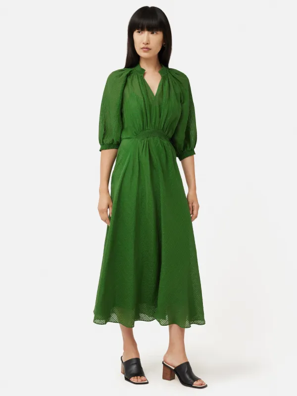 Silk Linen Gauze Midi Dress | Green sold by Jigsaw