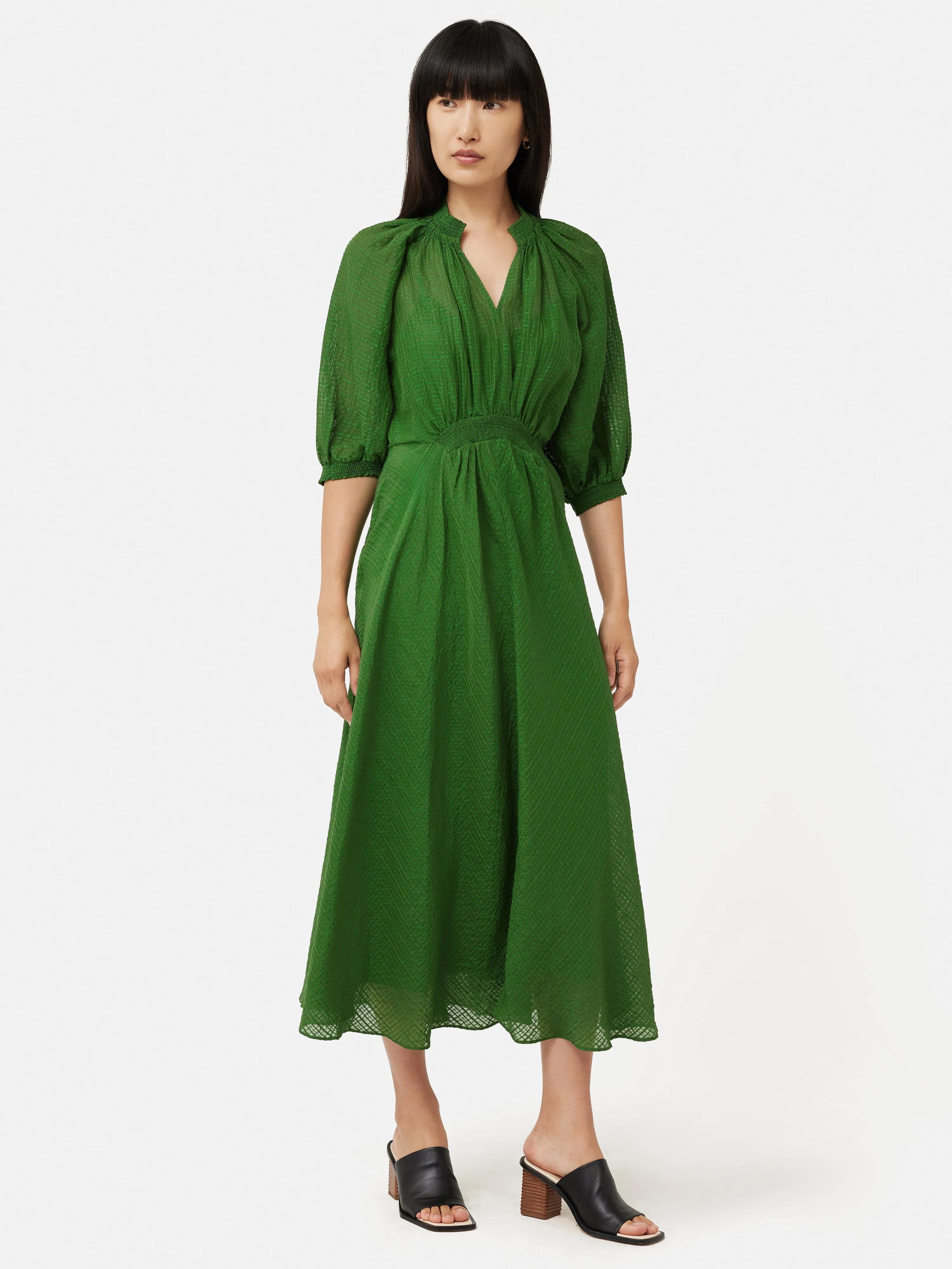 Silk Linen Gauze Midi Dress | Green sold by Jigsaw