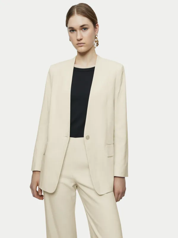 Hopsack Collarless Blazer | Cream sold by Jigsaw