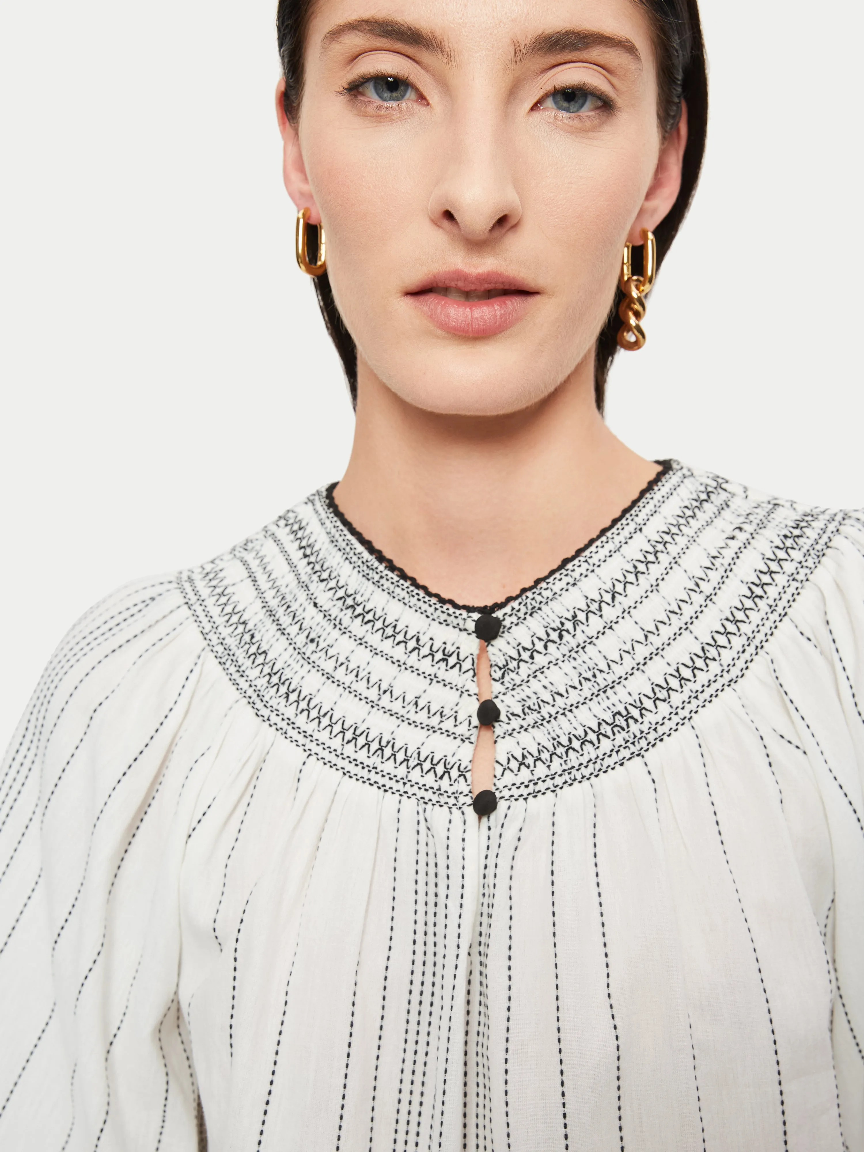 Cotton Stripe Smocked Top | White sold by Jigsaw product image thumbnail 3