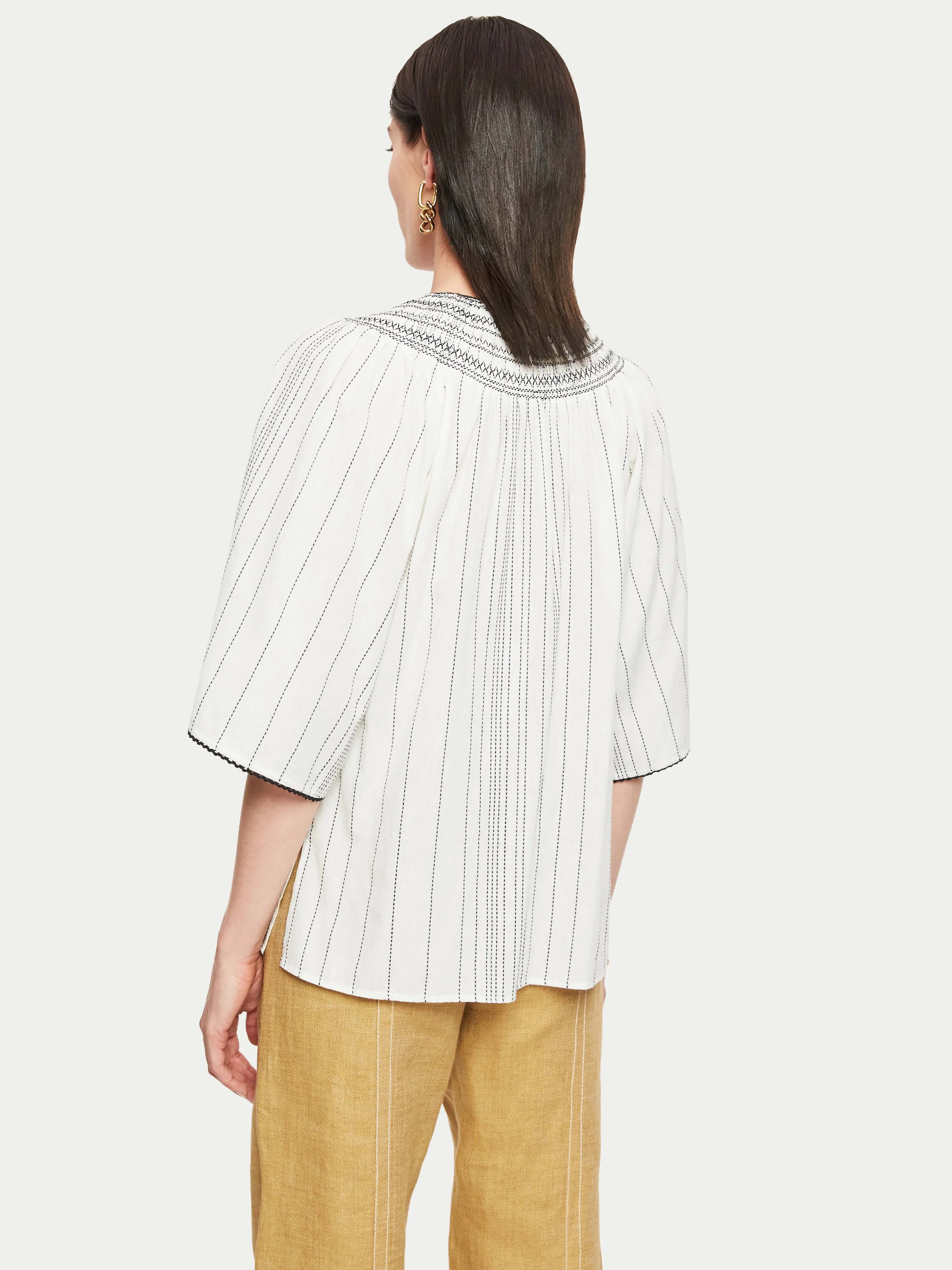 Cotton Stripe Smocked Top | White sold by Jigsaw product image thumbnail 4